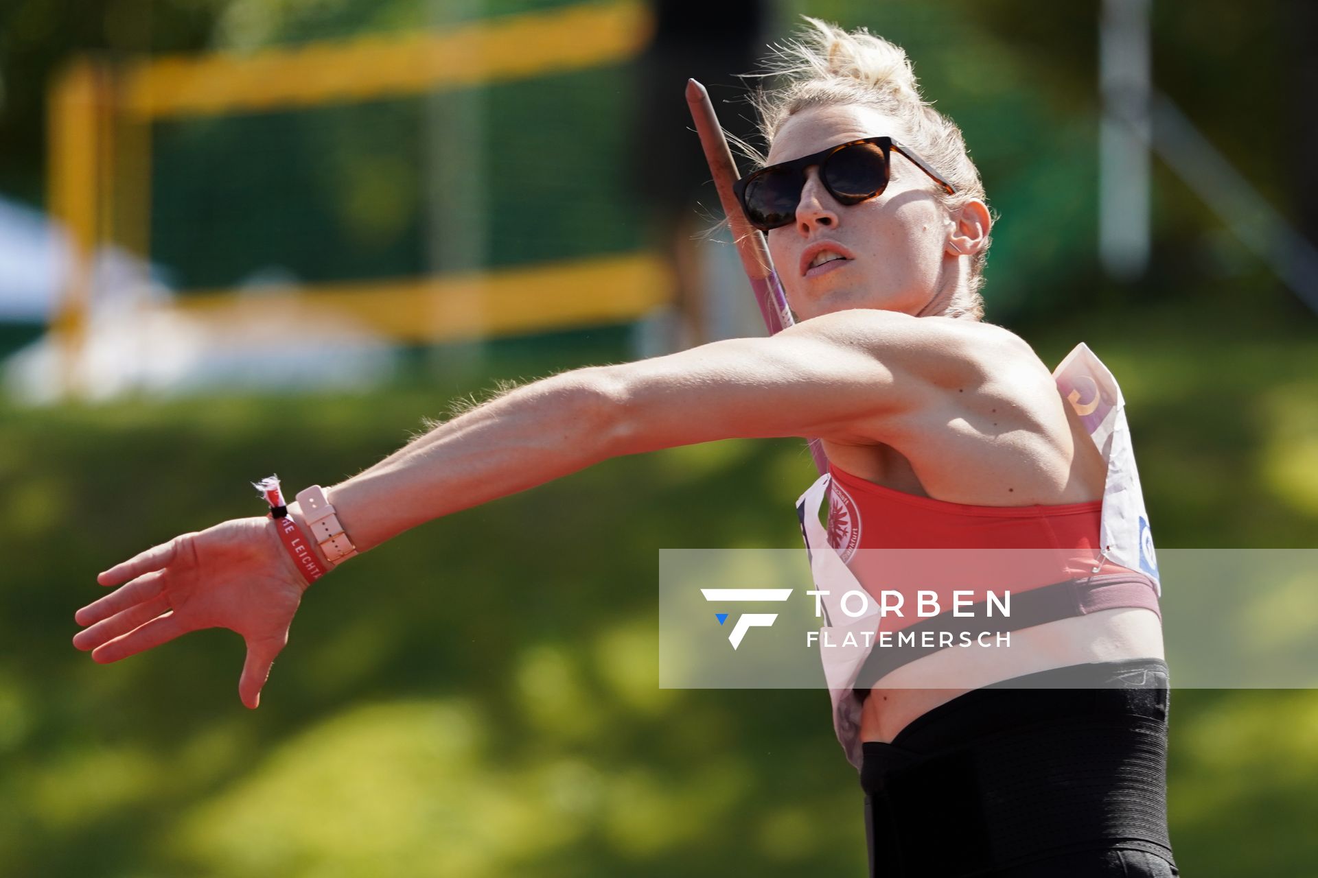 Carolin Schaefer (LG Eintracht Frankfurt) beim Speerwurf; Deutsche Leichtathletik-Mehrkampfmeisterschaften (Tag 3) am 23.08.2020 in Vaterstetten (Bayern)