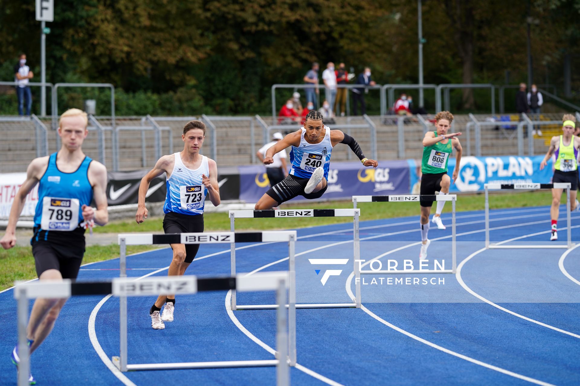 Jordan Gordon (OTB Osnabrueck) im 400m Huerden Finale am 06.09.2020 waehrend den deutschen Leichtathletik-Jugendmeisterschaften im Frankenstadion in Heilbronn (Tag 3)