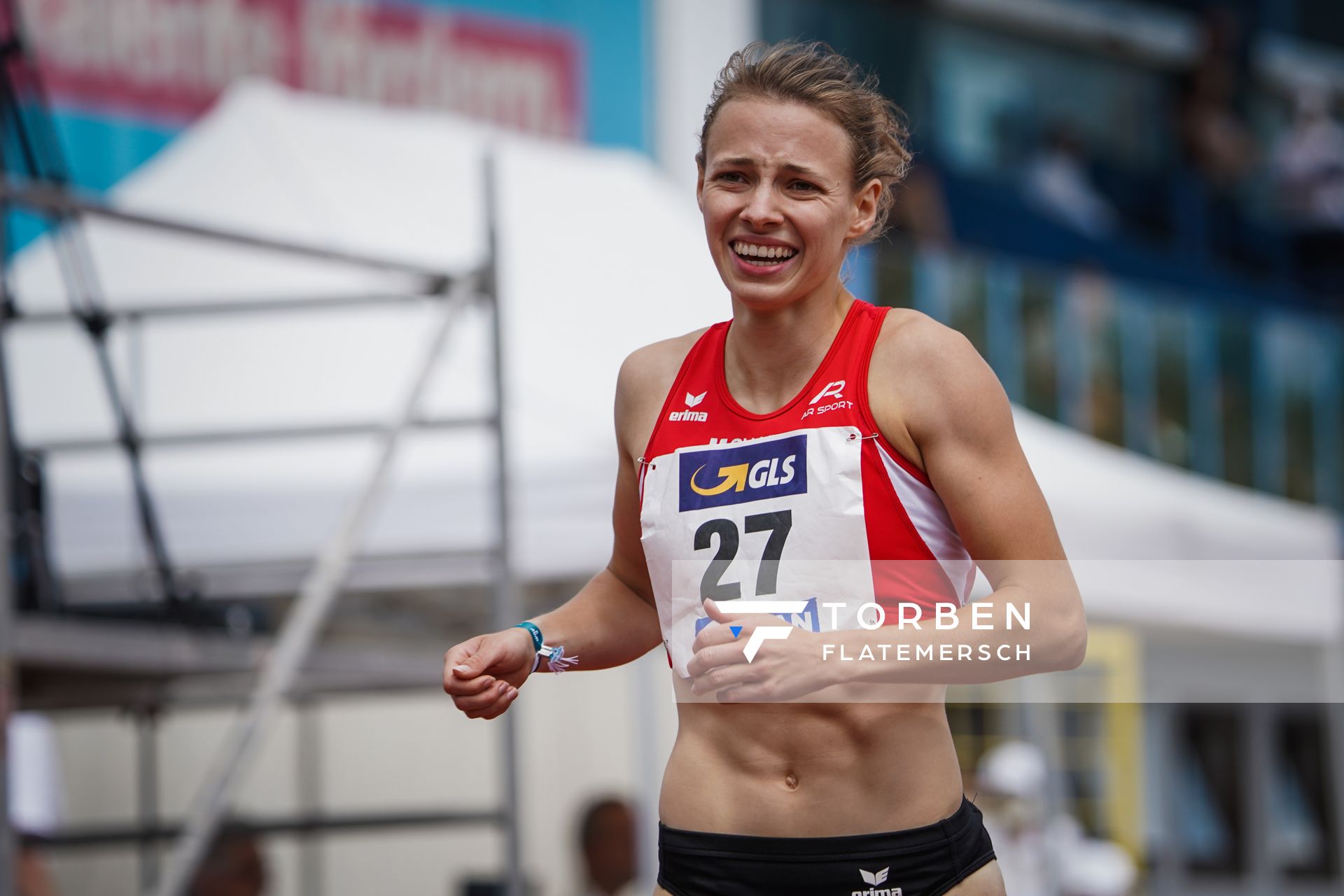 Melanie Boehm (LG Neckar-Enz) im 400m Huerden Finale am 27.06.2021 waehrend den deutschen U23 Leichtathletik-Meisterschaften 2021 im Stadion Oberwerth in Koblenz