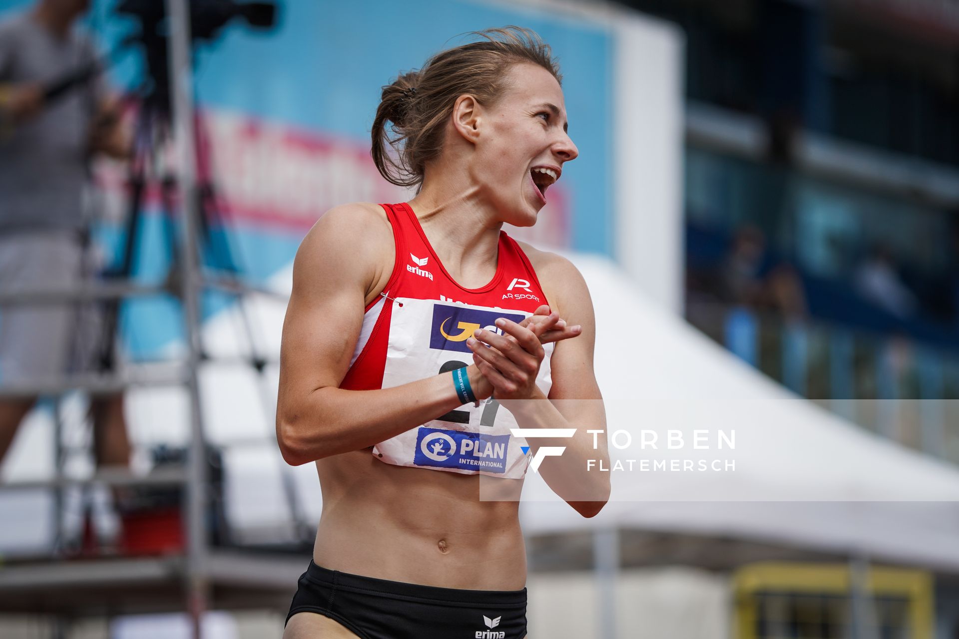 Melanie Boehm (LG Neckar-Enz) im 400m Huerden Finale am 27.06.2021 waehrend den deutschen U23 Leichtathletik-Meisterschaften 2021 im Stadion Oberwerth in Koblenz