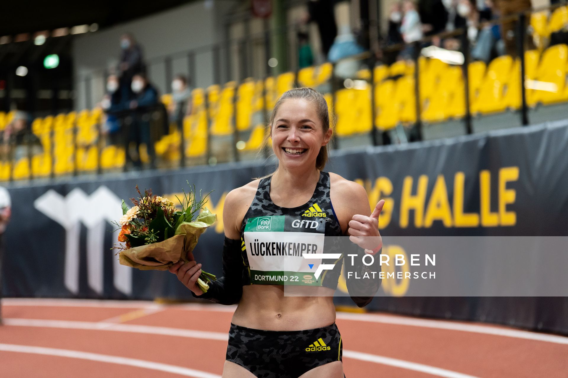 Gina Lueckenkemper (SCC Berlin) gewinnt die 60m am 12.02.2022 beim PSD Bank Indoor Meeting in der Helmut-Körnig-Halle in Dortmund