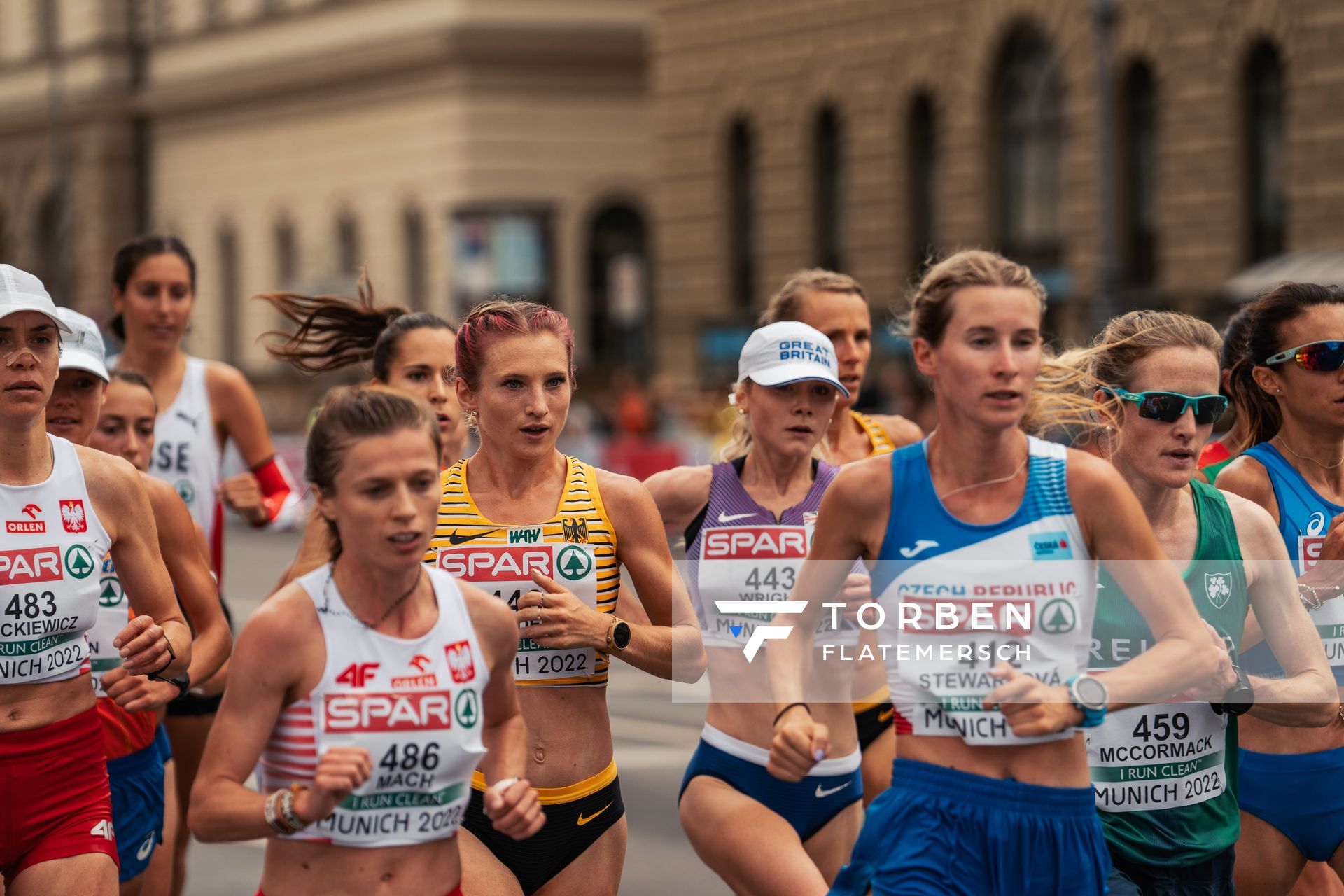 Angelika Mach (POL), Kristina Hendel (GER), Moira Stewartova (CZE), Fionnuala Mccormack (IRL), Giovanna Epis (ITA); Marathon am 15.08.2022 bei den Leichtathletik-Europameisterschaften in Muenchen