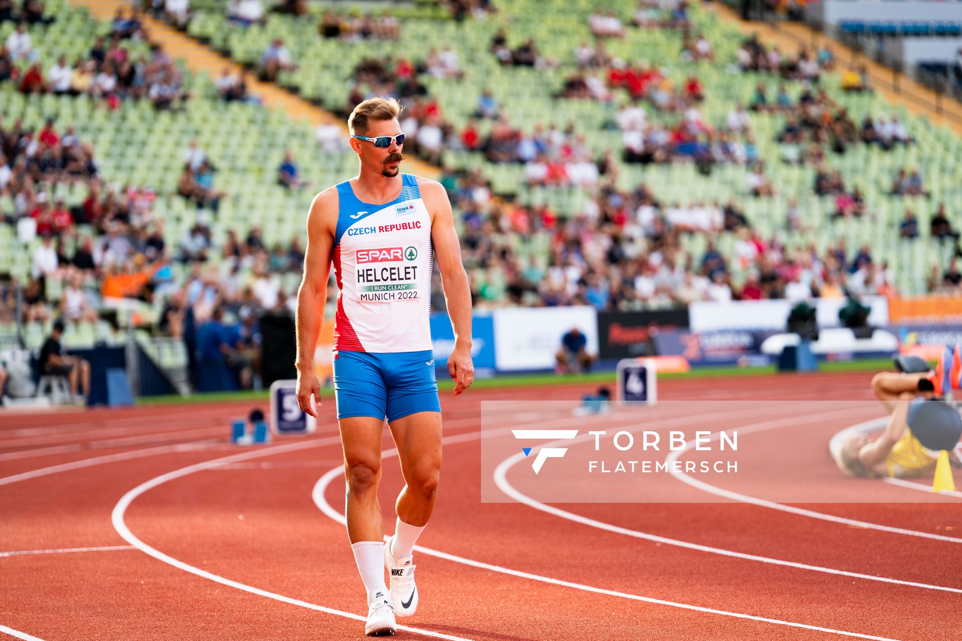 Adam Sebastian Helcelet (CZE) beim Hochsprung am 15.08.2022 bei den Leichtathletik-Europameisterschaften in Muenchen