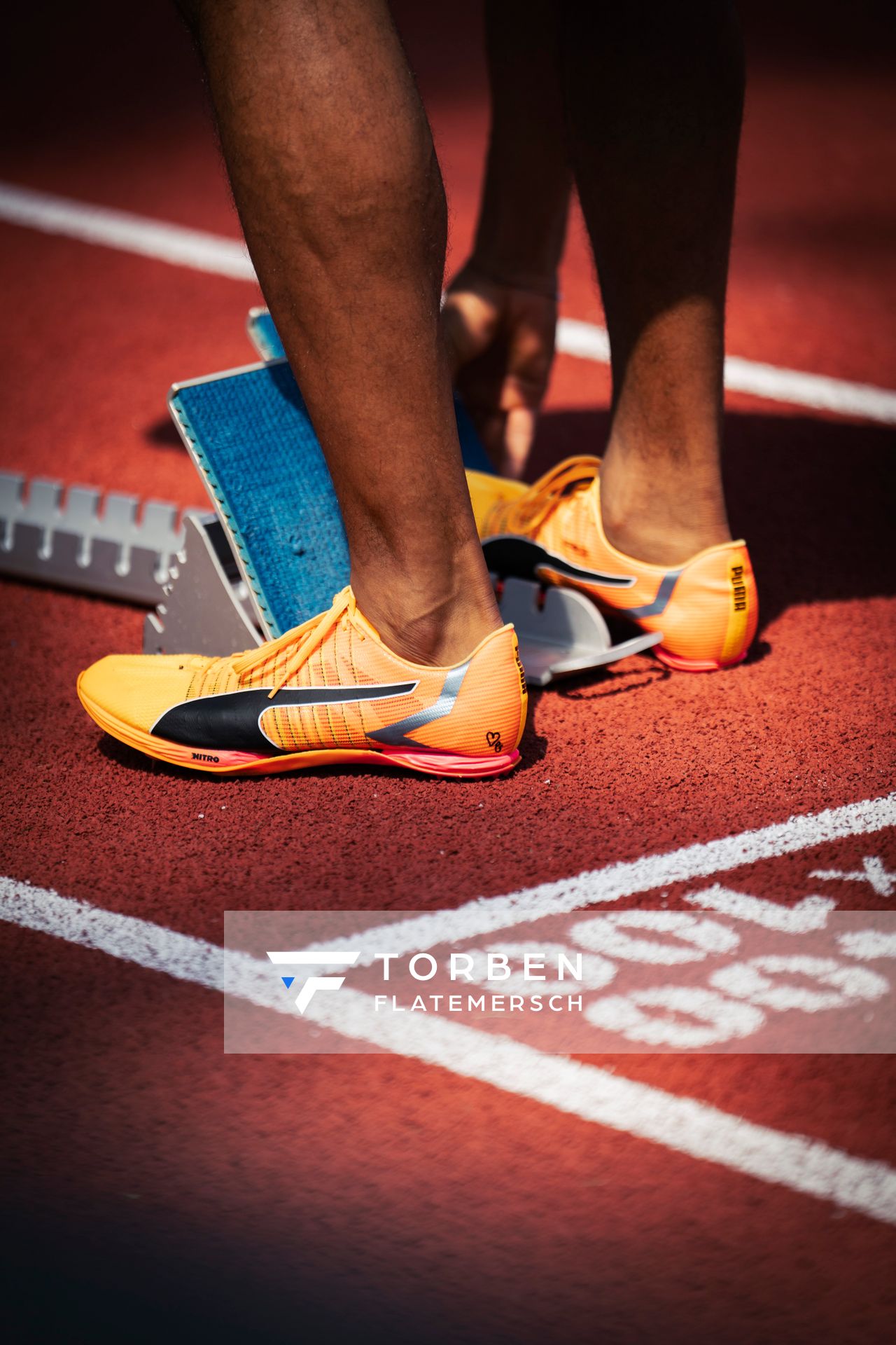 Schuhe von Patrick Schneider (GER) im 400m Halbfinale am 16.08.2022 bei den Leichtathletik-Europameisterschaften in Muenchen
