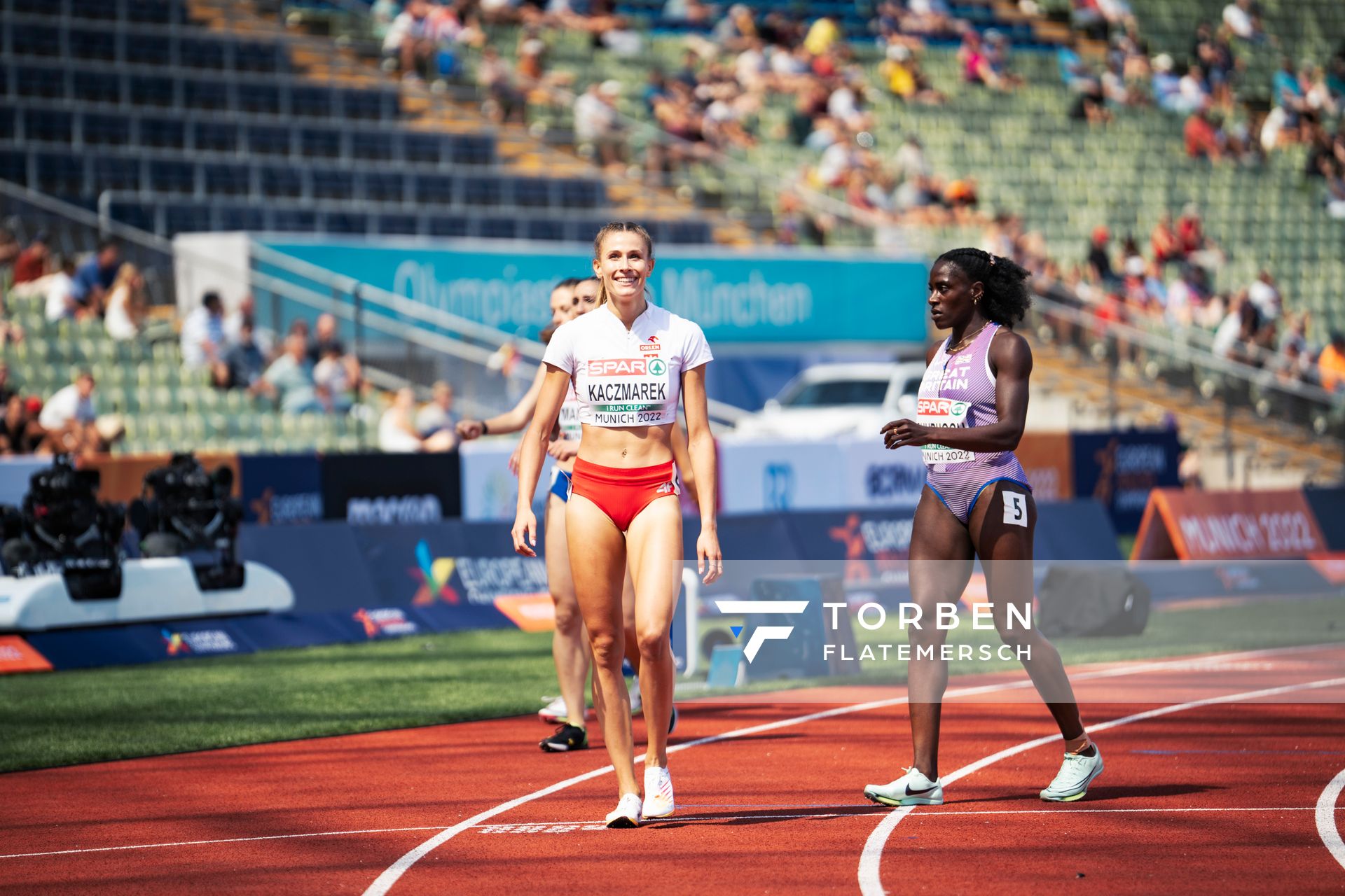 Natalia Kaczmarek (POL) im 400m Halbfinale am 16.08.2022 bei den Leichtathletik-Europameisterschaften in Muenchen