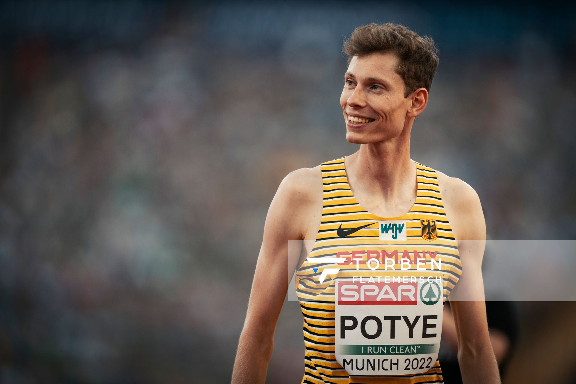 Tobias Potye (GER) im Hochsprung am 16.08.2022 bei den Leichtathletik-Europameisterschaften in Muenchen