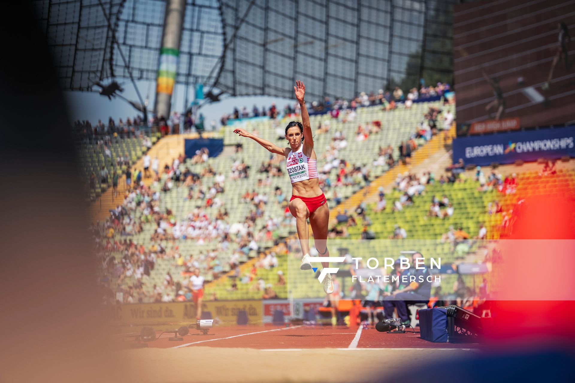 Adrianna Szostak (POL) im Dreisprung am 17.08.2022 bei den Leichtathletik-Europameisterschaften in Muenchen