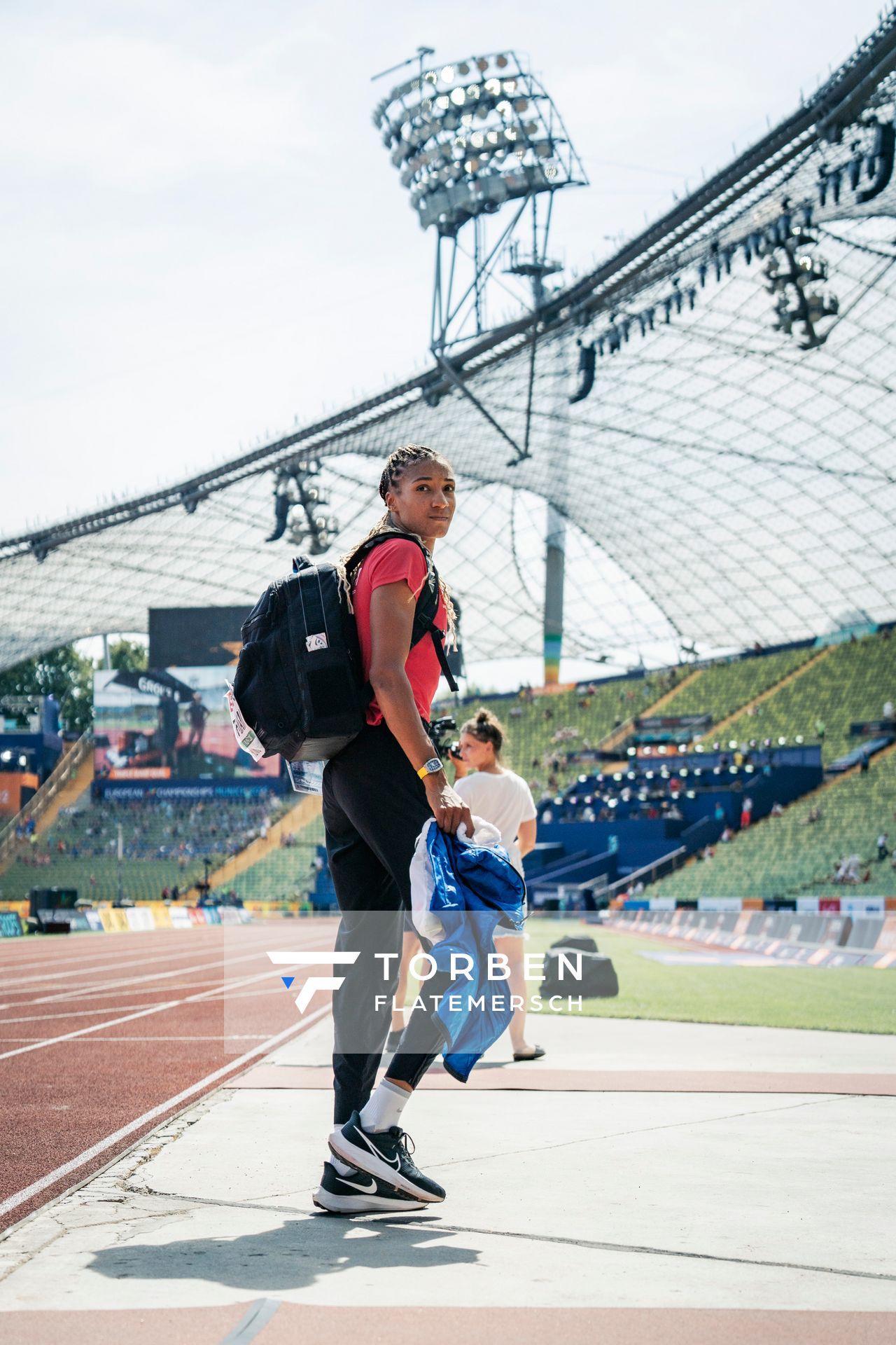 Nafissatou Thiam (BEL) beim Hochsprung am 17.08.2022 bei den Leichtathletik-Europameisterschaften in Muenchen