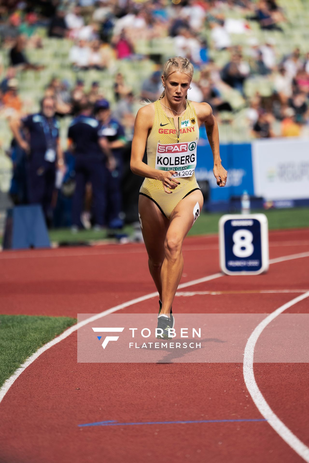 Majtie Kolberg (GER) im 800m Vorlauf am 18.08.2022 bei den Leichtathletik-Europameisterschaften in Muenchen