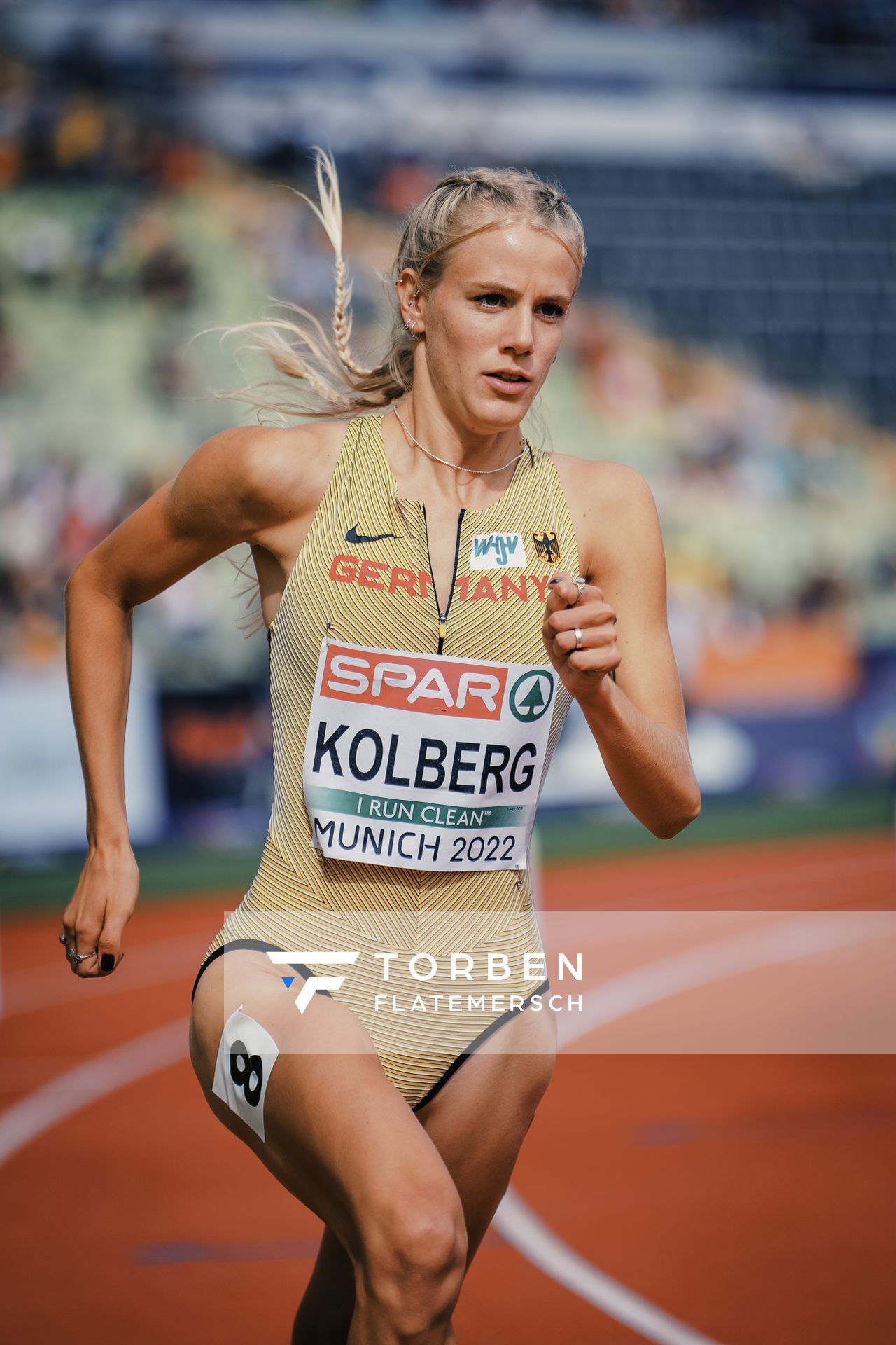 Majtie Kolberg (GER) im 800m Vorlauf am 18.08.2022 bei den Leichtathletik-Europameisterschaften in Muenchen