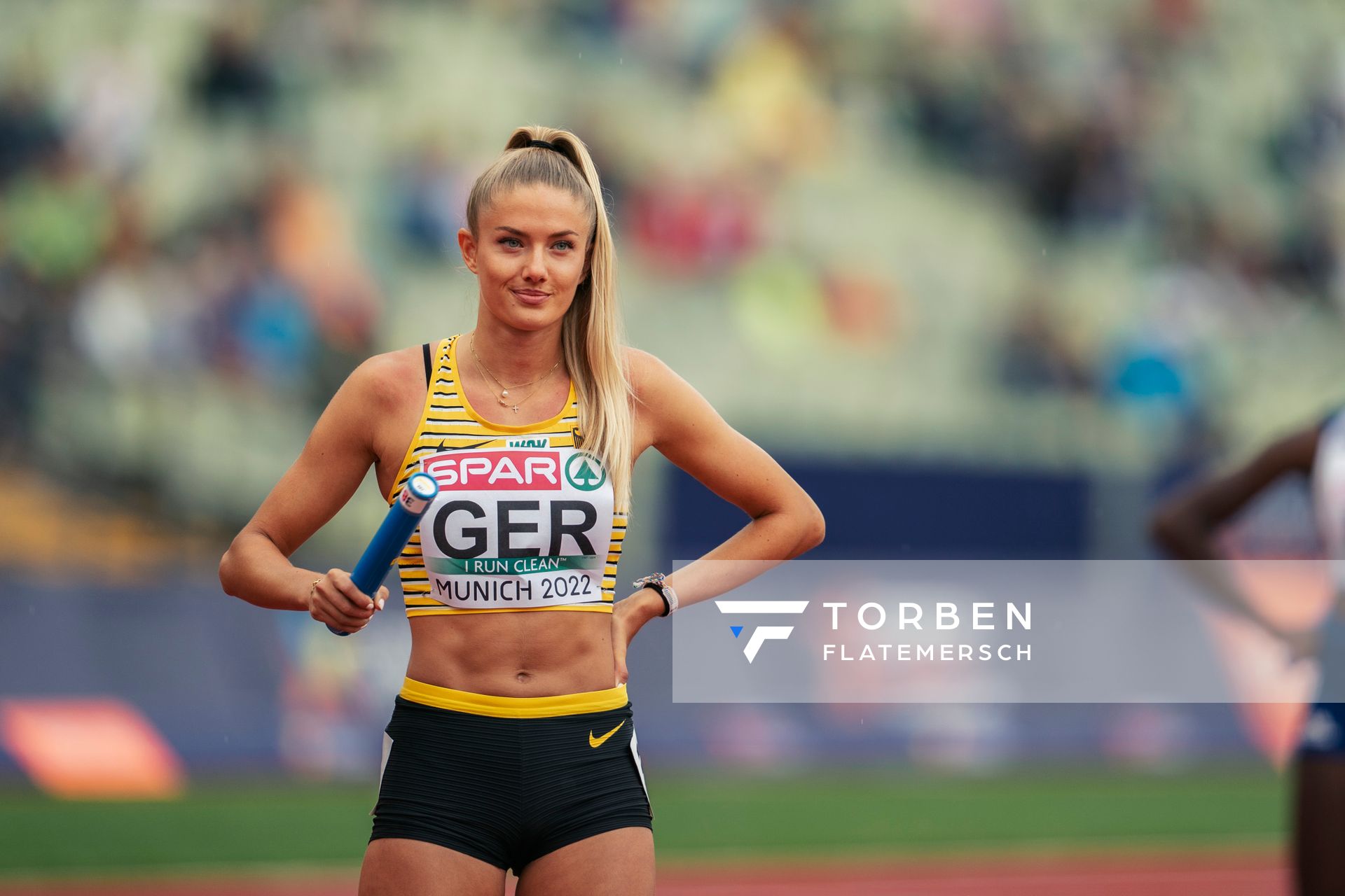 Alica Schmidt (GER) mit der 4x400m Staffel am 19.08.2022 bei den Leichtathletik-Europameisterschaften in Muenchen