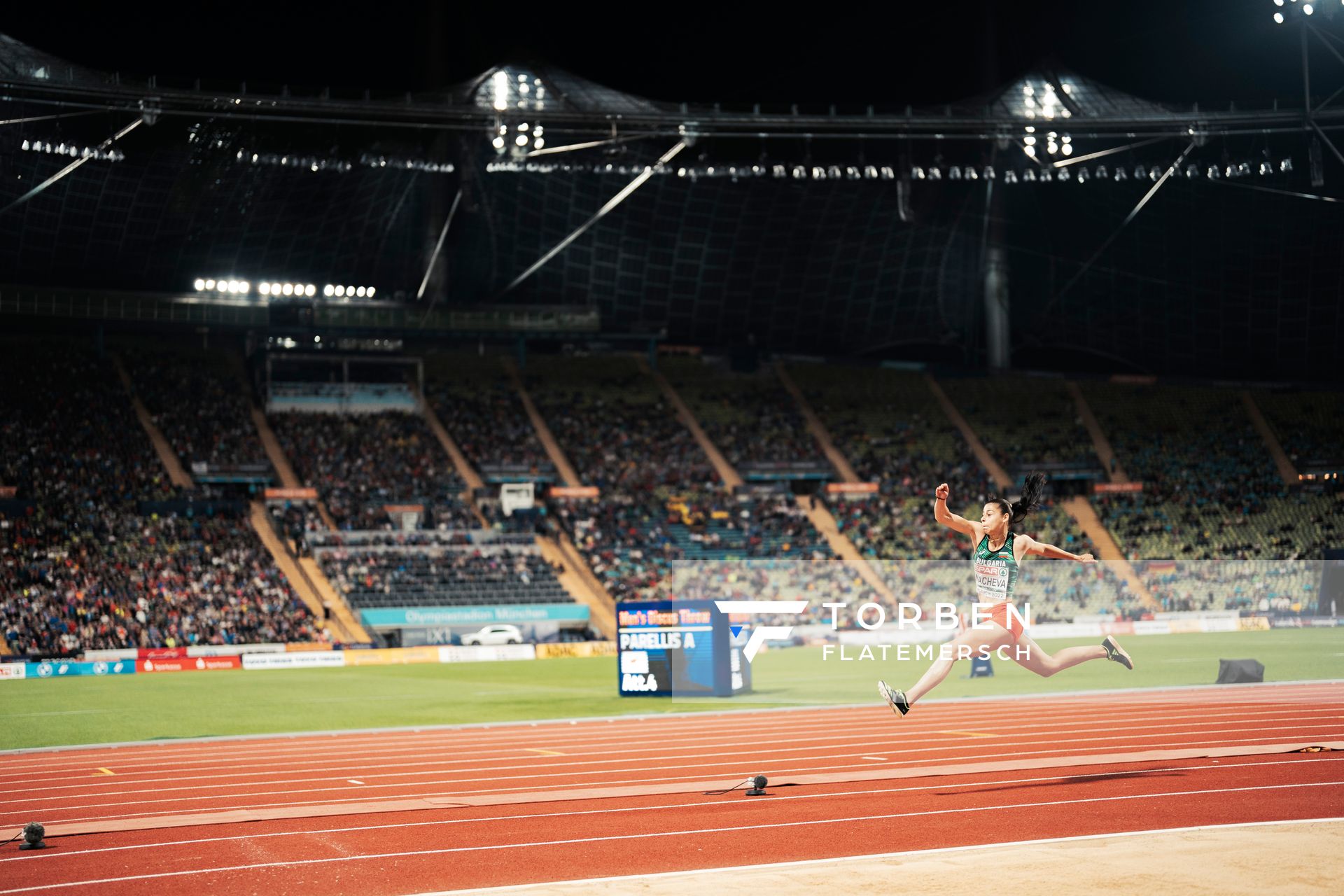Aleksandra Nacheva (BUL) im Dreisprung am 19.08.2022 bei den Leichtathletik-Europameisterschaften in Muenchen