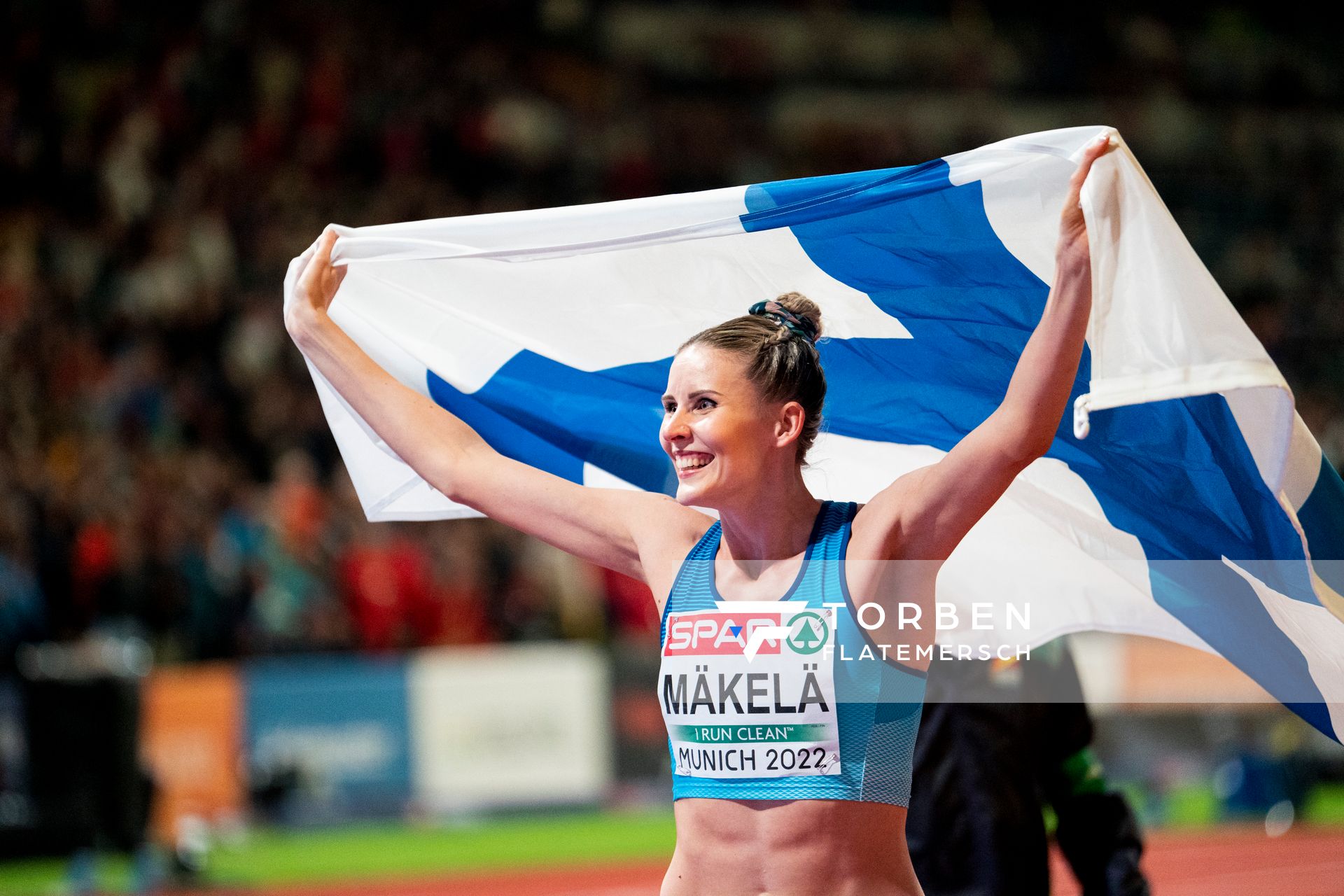Kristiina Maekelae (FIN) am 19.08.2022 bei den Leichtathletik-Europameisterschaften in Muenchen