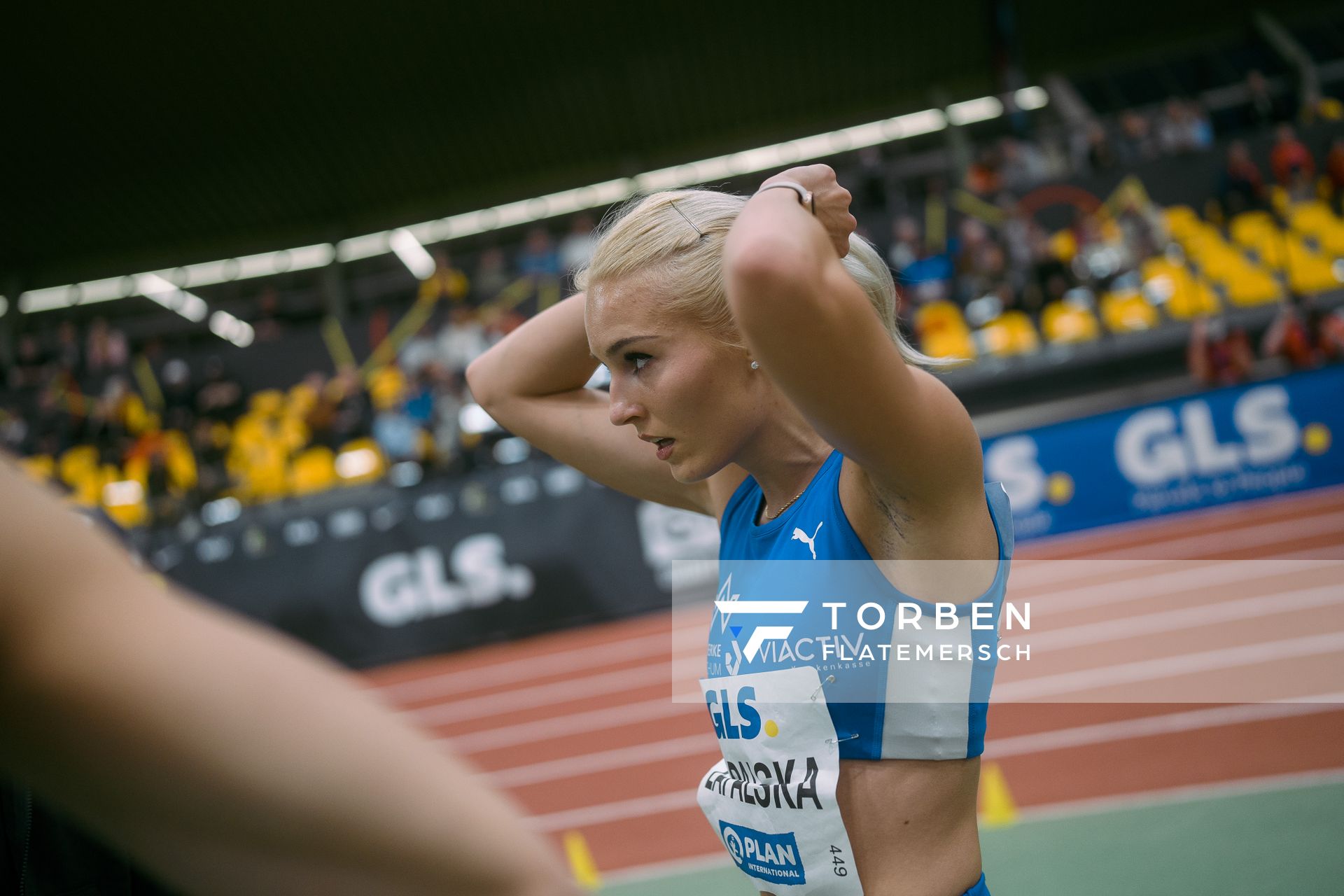 Monika Zapalska (TV Wattenscheid 01) bei den Deutschen Leichtathletik-Hallenmeisterschaften am 18.02.2023 in der Helmut-Koernig-Halle in Dortmund