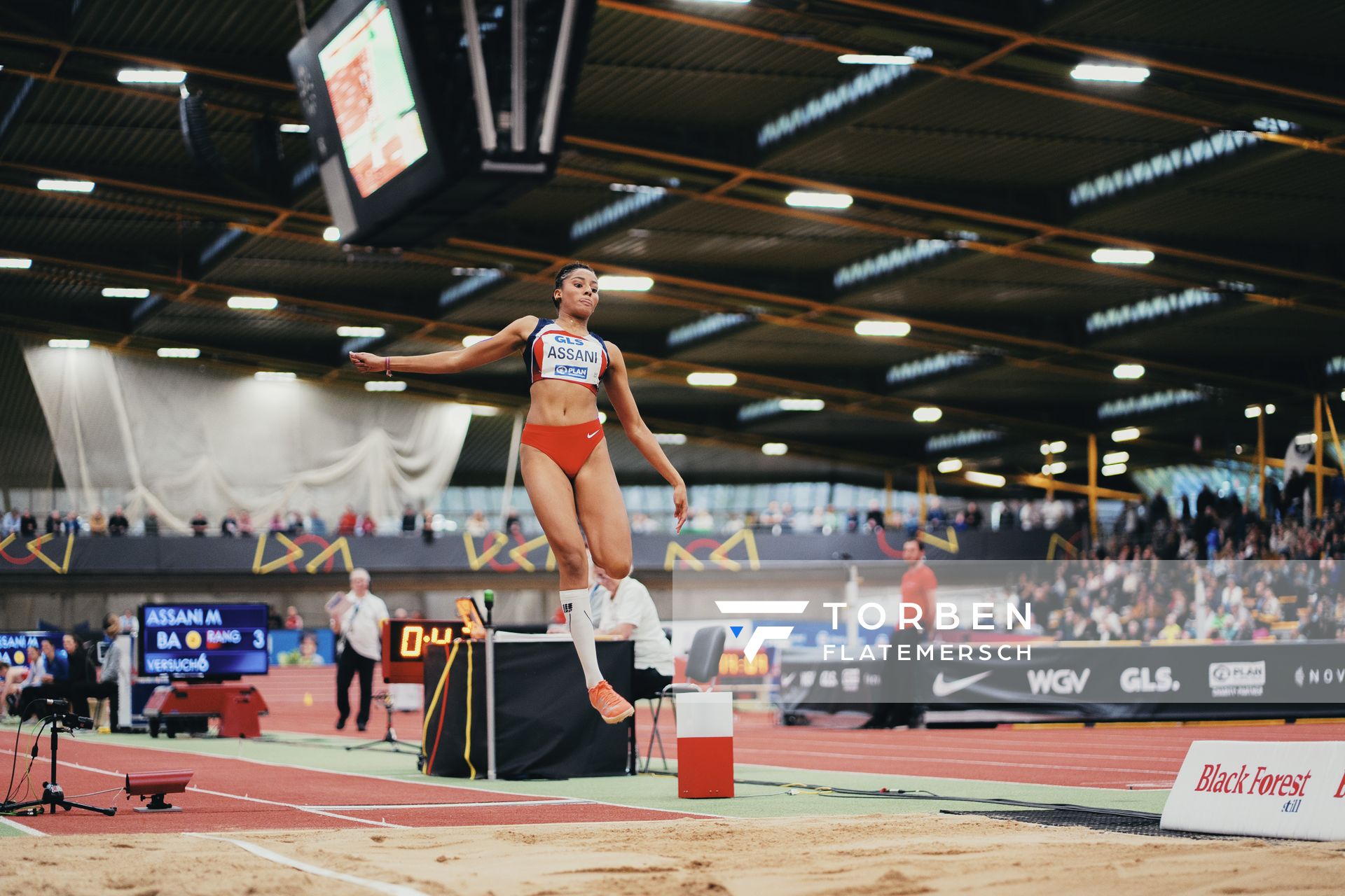 Mikaelle Assani (LG Region Karlsruhe) bei den Deutschen Leichtathletik-Hallenmeisterschaften am 19.02.2023 in der Helmut-Koernig-Halle in Dortmund