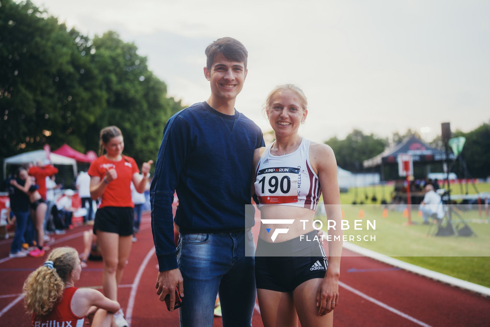 Soeren Sprehe (SC Melle 03) und Ann-Christin Opitz (SC Melle 03) am 07.06.2023 beim Jump n Run Meeting im Stadion Dortmund-Hacheney in Dortmund