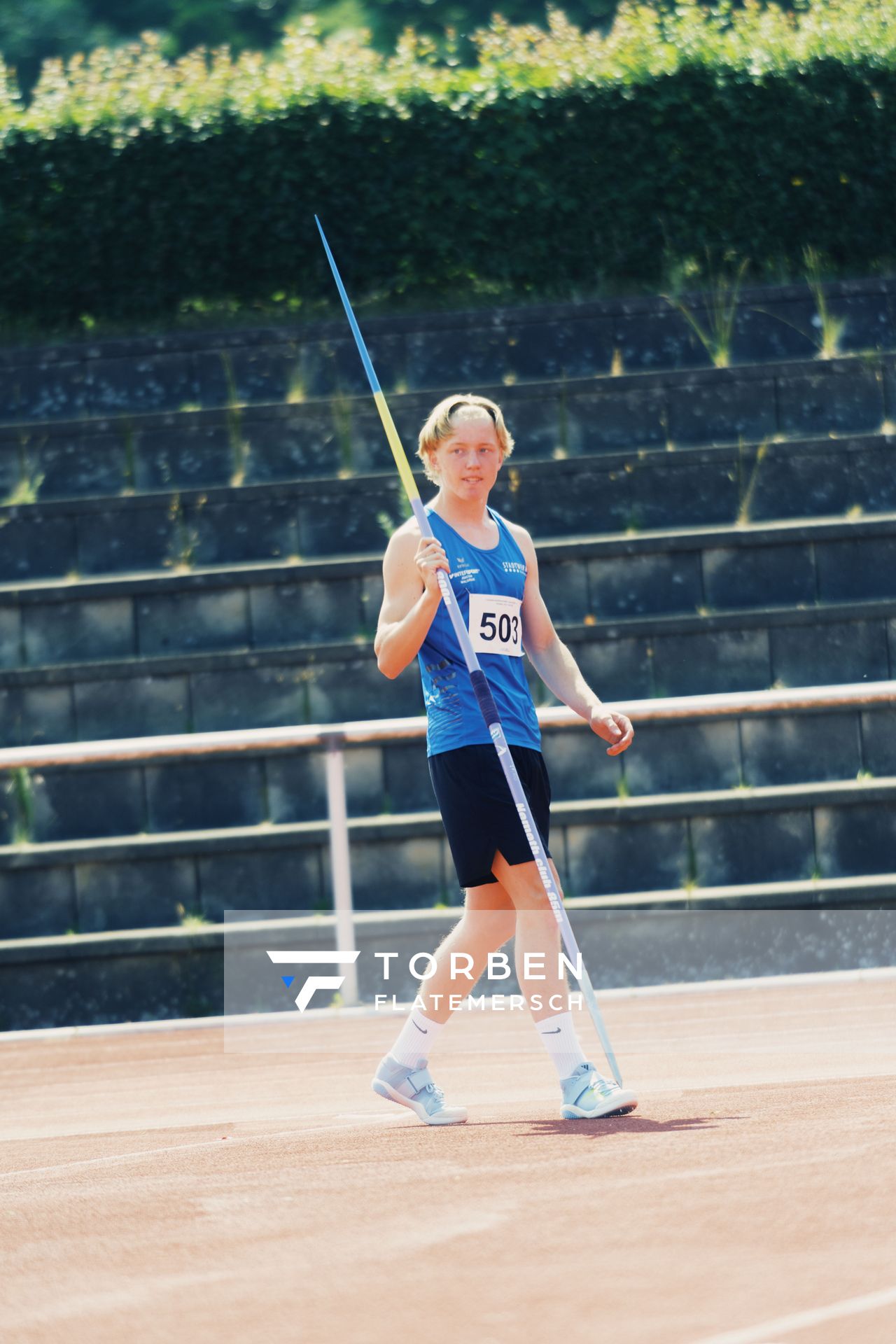 Mika Funck (TV Jahn Walsrode) im Speerwurf am 11.06.2023 waehrend den NLV + BLV U20/U16 Landesmeisterschaften im Stadion Berliner Ring in Verden