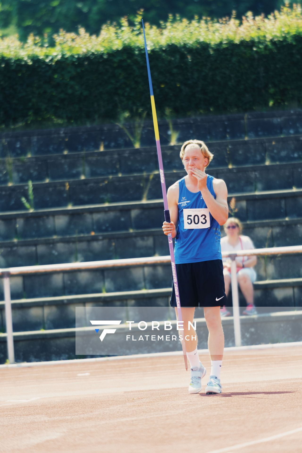 Mika Funck (TV Jahn Walsrode) im Speerwurf am 11.06.2023 waehrend den NLV + BLV U20/U16 Landesmeisterschaften im Stadion Berliner Ring in Verden