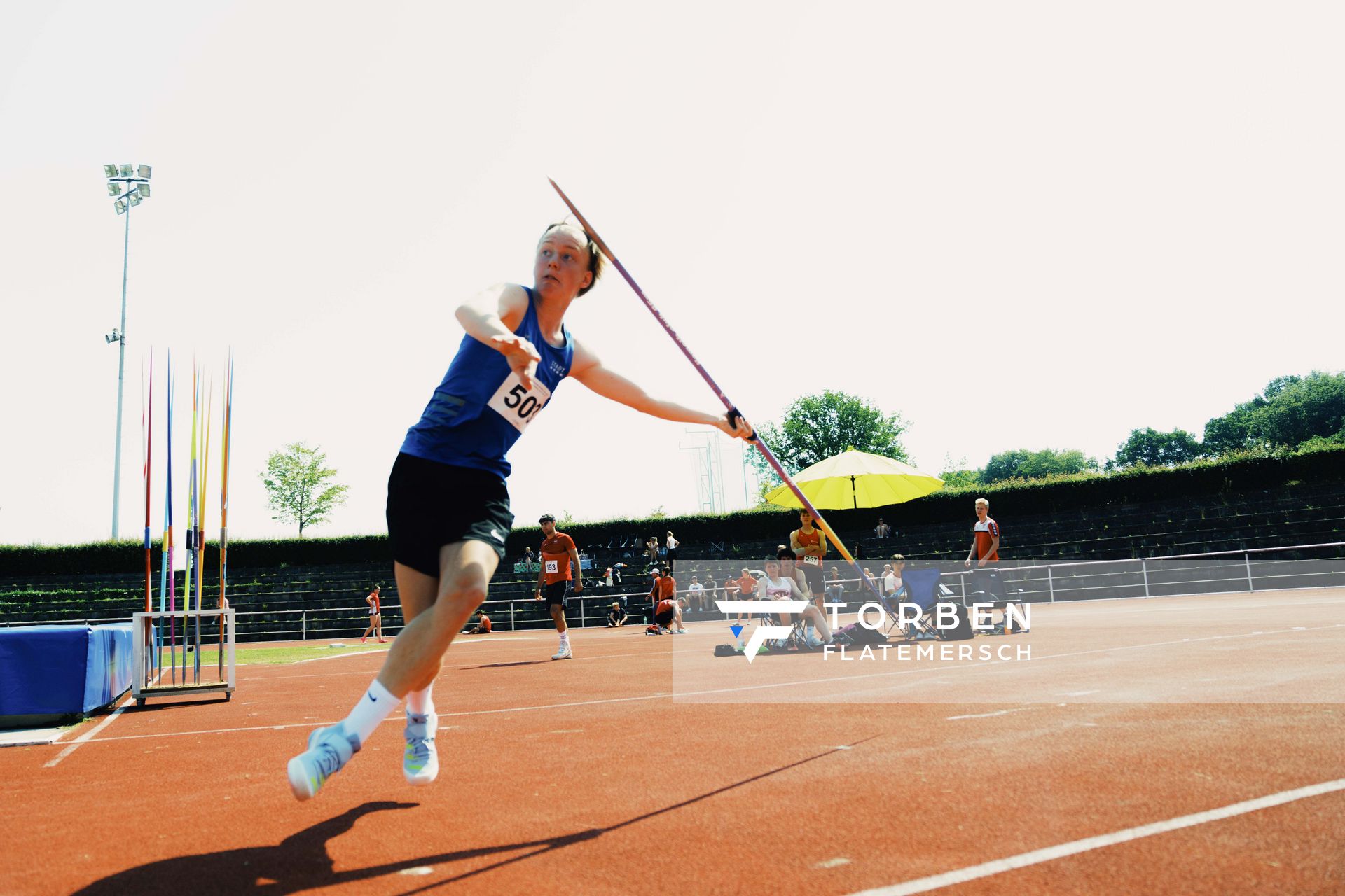 Mika Funck (TV Jahn Walsrode) im Speerwurf am 11.06.2023 waehrend den NLV + BLV U20/U16 Landesmeisterschaften im Stadion Berliner Ring in Verden