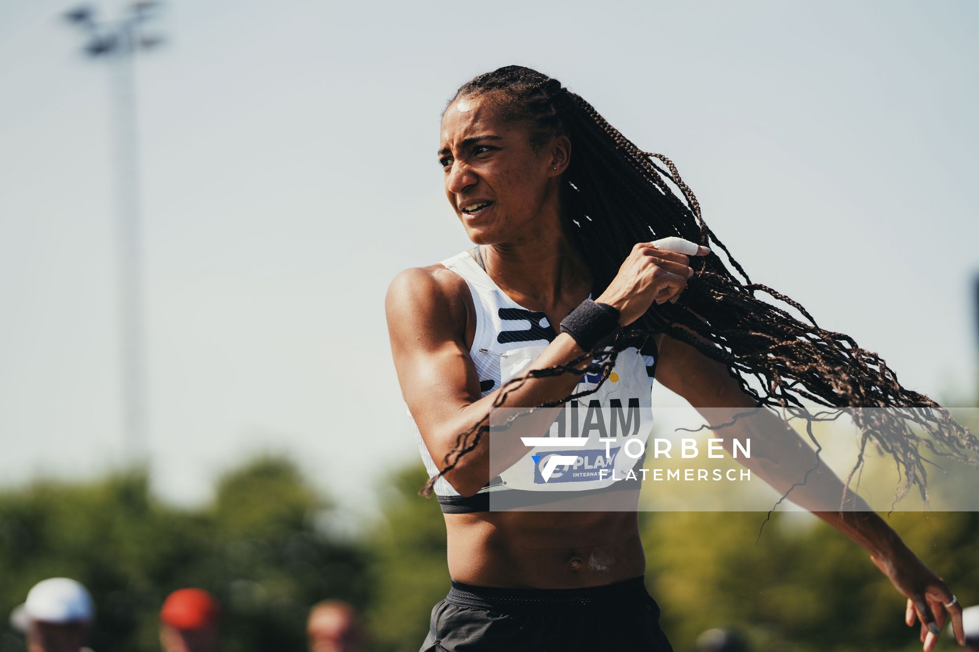 Nafissatou Thiam (BEL/Belgien) beim Kugelstoßen am 17.06.2023 beim Stadtwerke Ratingen Mehrkampf-Meeting im Stadion am Stadionring in Ratingen