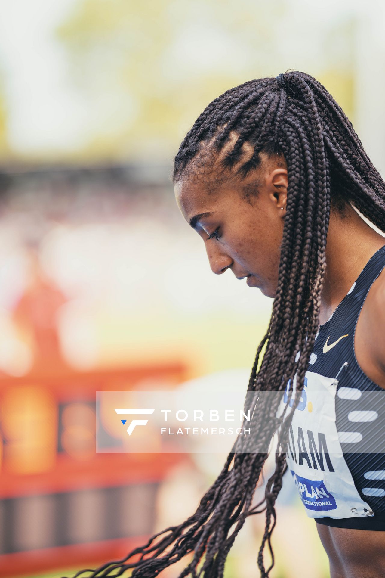 Nafissatou Thiam (BEL/Belgien) ueber 200m am 17.06.2023 beim Stadtwerke Ratingen Mehrkampf-Meeting im Stadion am Stadionring in Ratingen