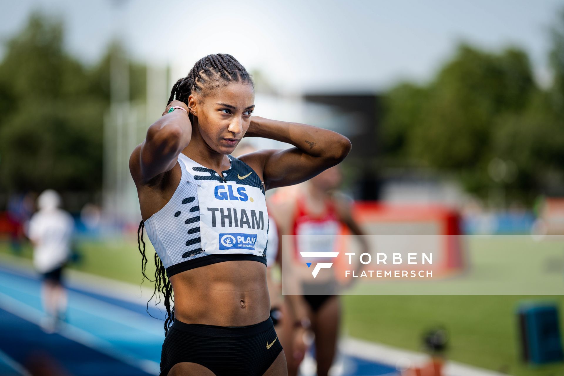 Nafissatou Thiam (BEL/Belgien) ueber 200m am 17.06.2023 beim Stadtwerke Ratingen Mehrkampf-Meeting im Stadion am Stadionring in Ratingen