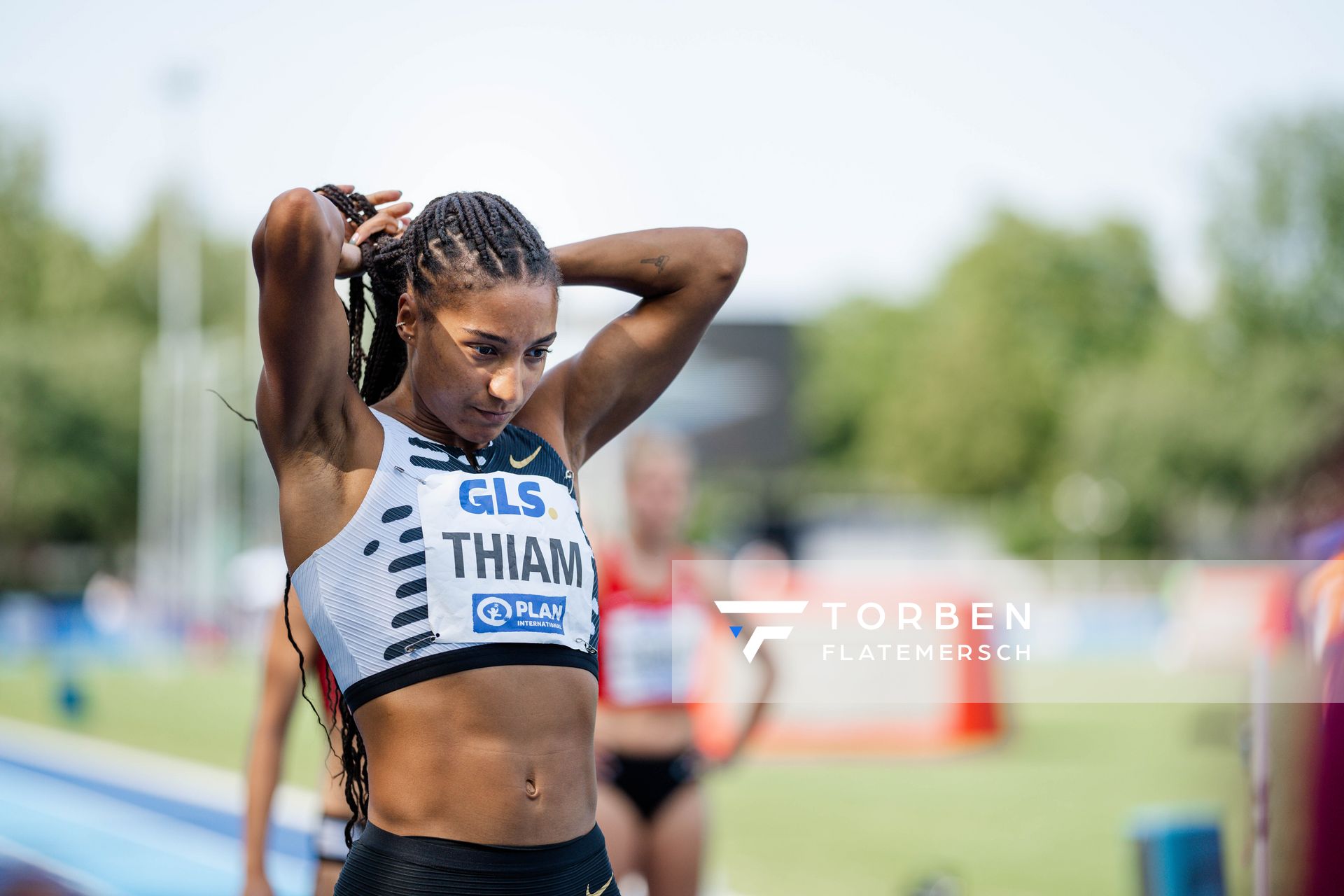 Nafissatou Thiam (BEL/Belgien) ueber 200m am 17.06.2023 beim Stadtwerke Ratingen Mehrkampf-Meeting im Stadion am Stadionring in Ratingen