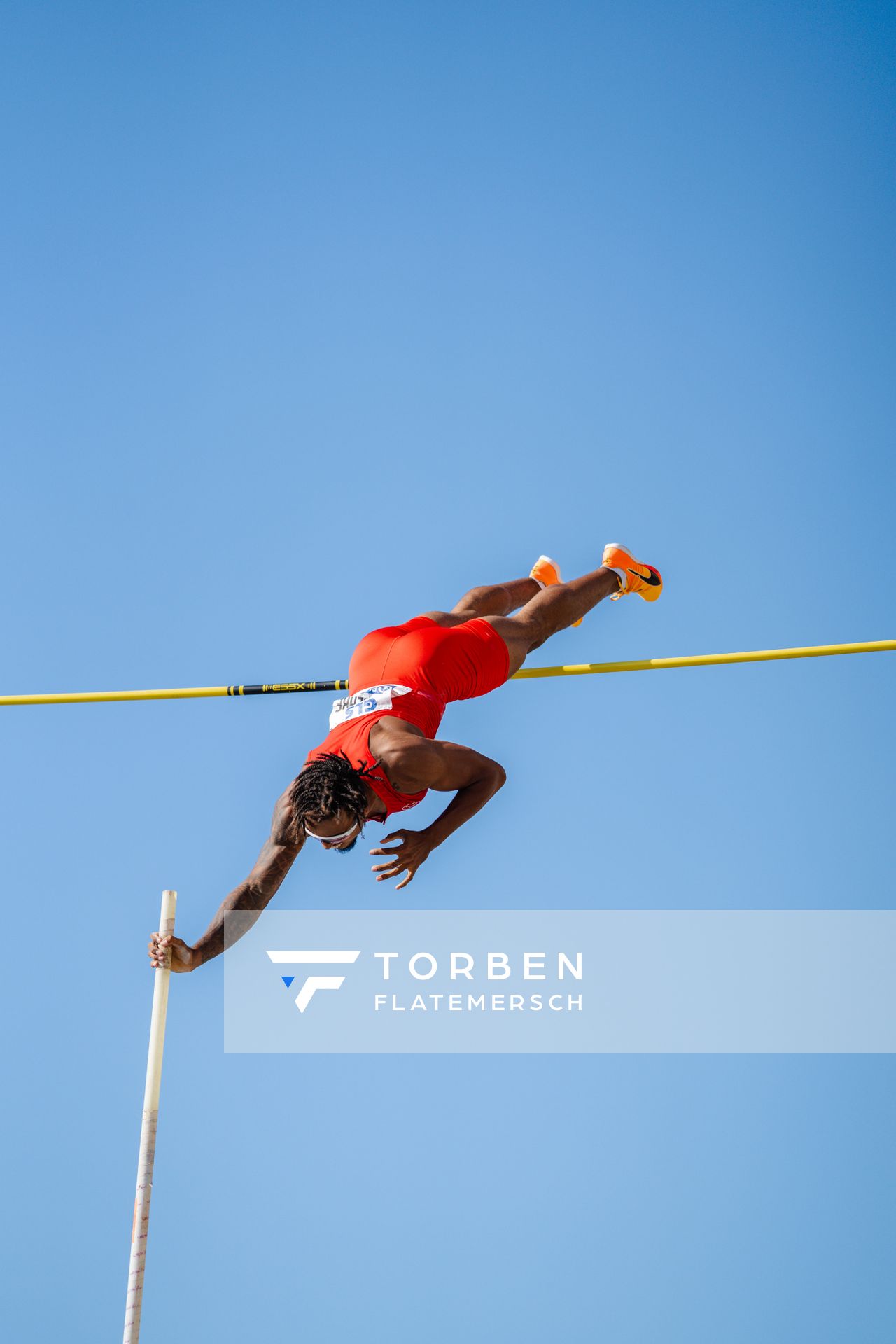 Bo Kanda Lita Baehre (TSV Bayer 04 Leverkusen) beim Stabhochsprung der Deutschen Leichtathletik-Meisterschaften im Rahmen der Finals 2023 Rhein-Ruhr am 07.07.2023 am Rheinufer in Duesseldorf