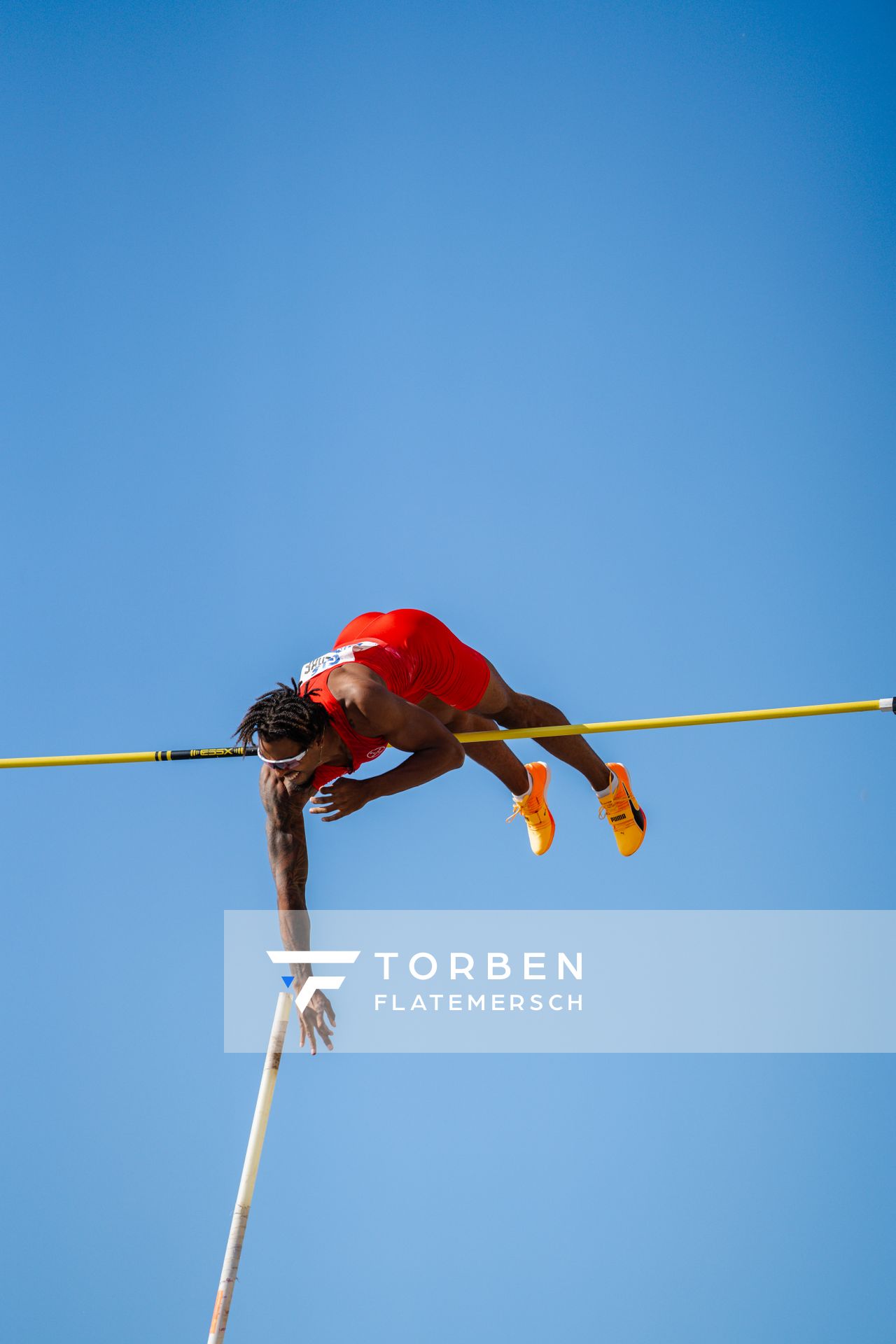 beim Stabhochsprung der Deutschen Leichtathletik-Meisterschaften im Rahmen der Finals 2023 Rhein-Ruhr am 07.07.2023 am Rheinufer in Duesseldorf