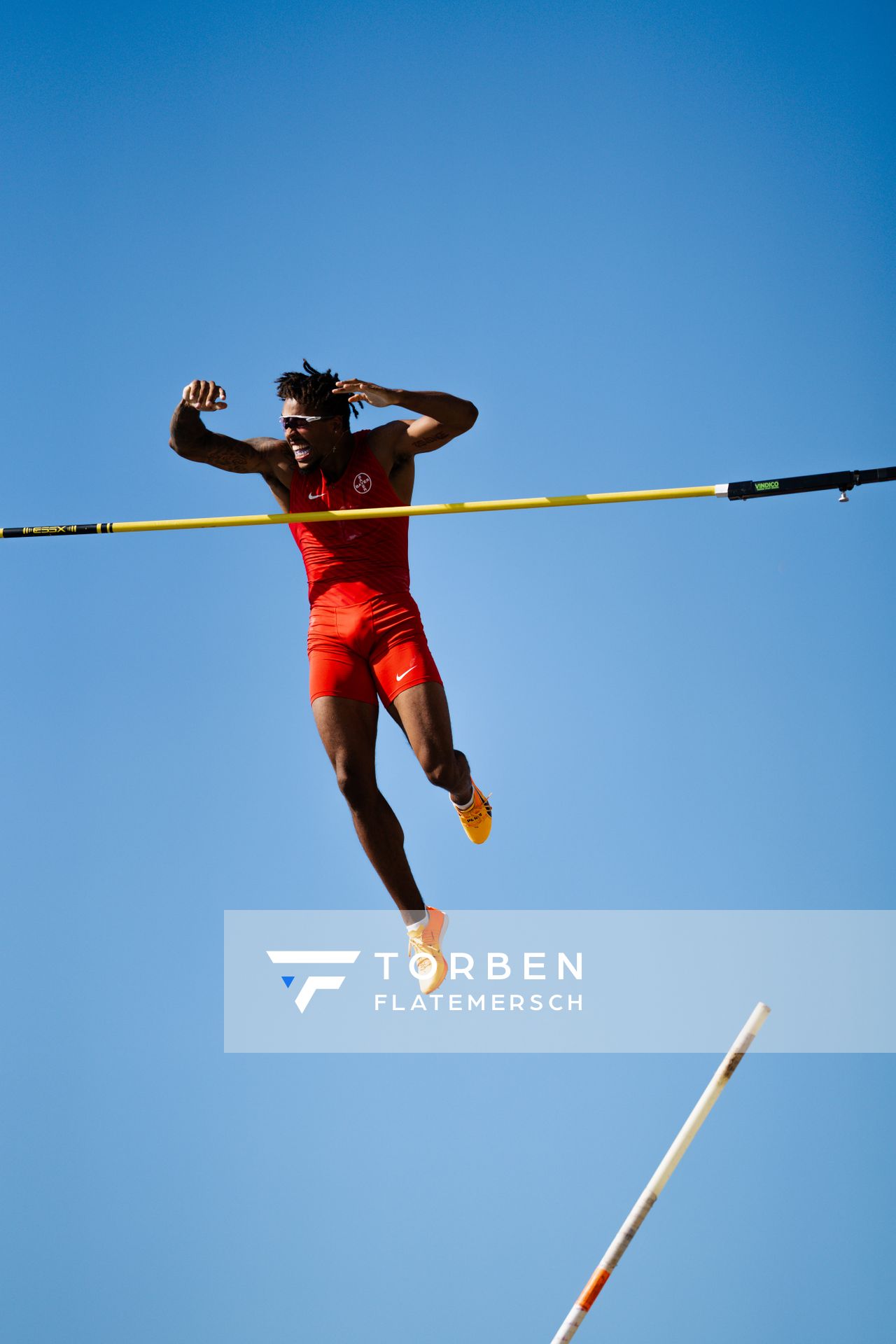 Bo Kanda Lita Baehre (TSV Bayer 04 Leverkusen) beim Stabhochsprung der Deutschen Leichtathletik-Meisterschaften im Rahmen der Finals 2023 Rhein-Ruhr am 07.07.2023 am Rheinufer in Duesseldorf