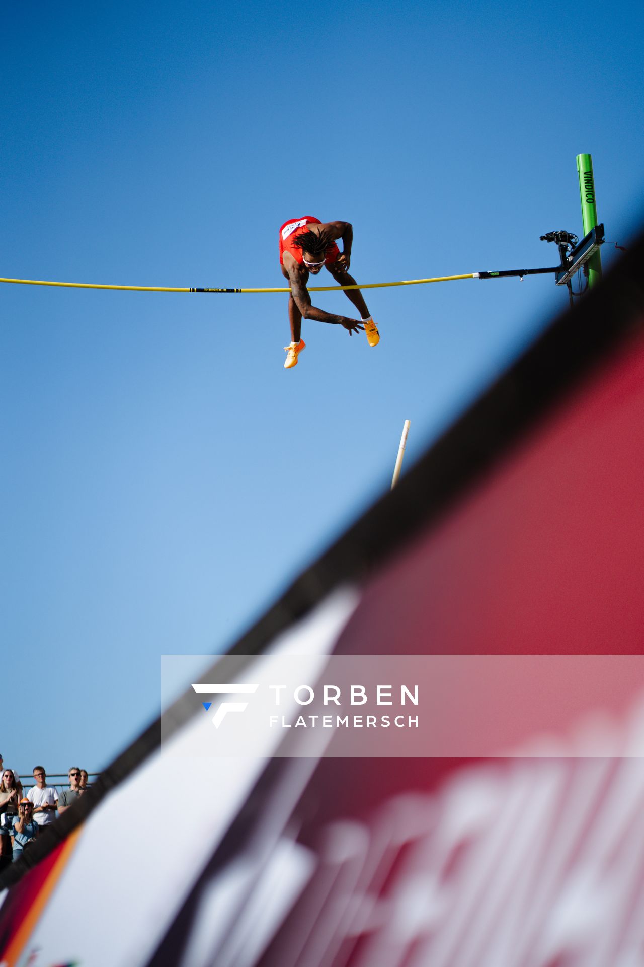 Bo Kanda Lita Baehre (TSV Bayer 04 Leverkusen) beim Stabhochsprung der Deutschen Leichtathletik-Meisterschaften im Rahmen der Finals 2023 Rhein-Ruhr am 07.07.2023 am Rheinufer in Duesseldorf