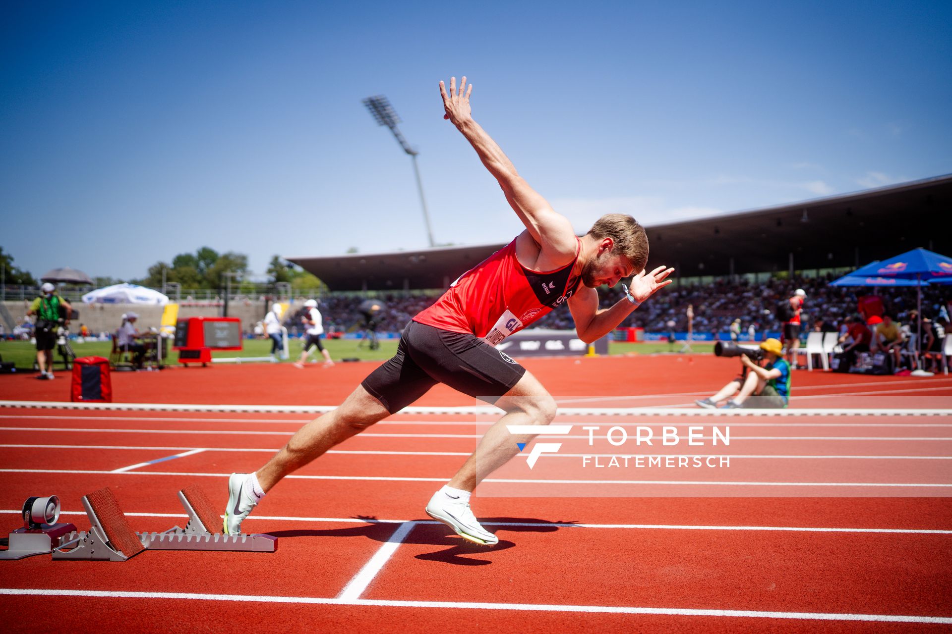 Fabian Dammermann (LG Osnabrueck) während der 113. Deutschen Leichtathletik-Meisterschaften am 08.07.2023 im Auestadion in Kassel