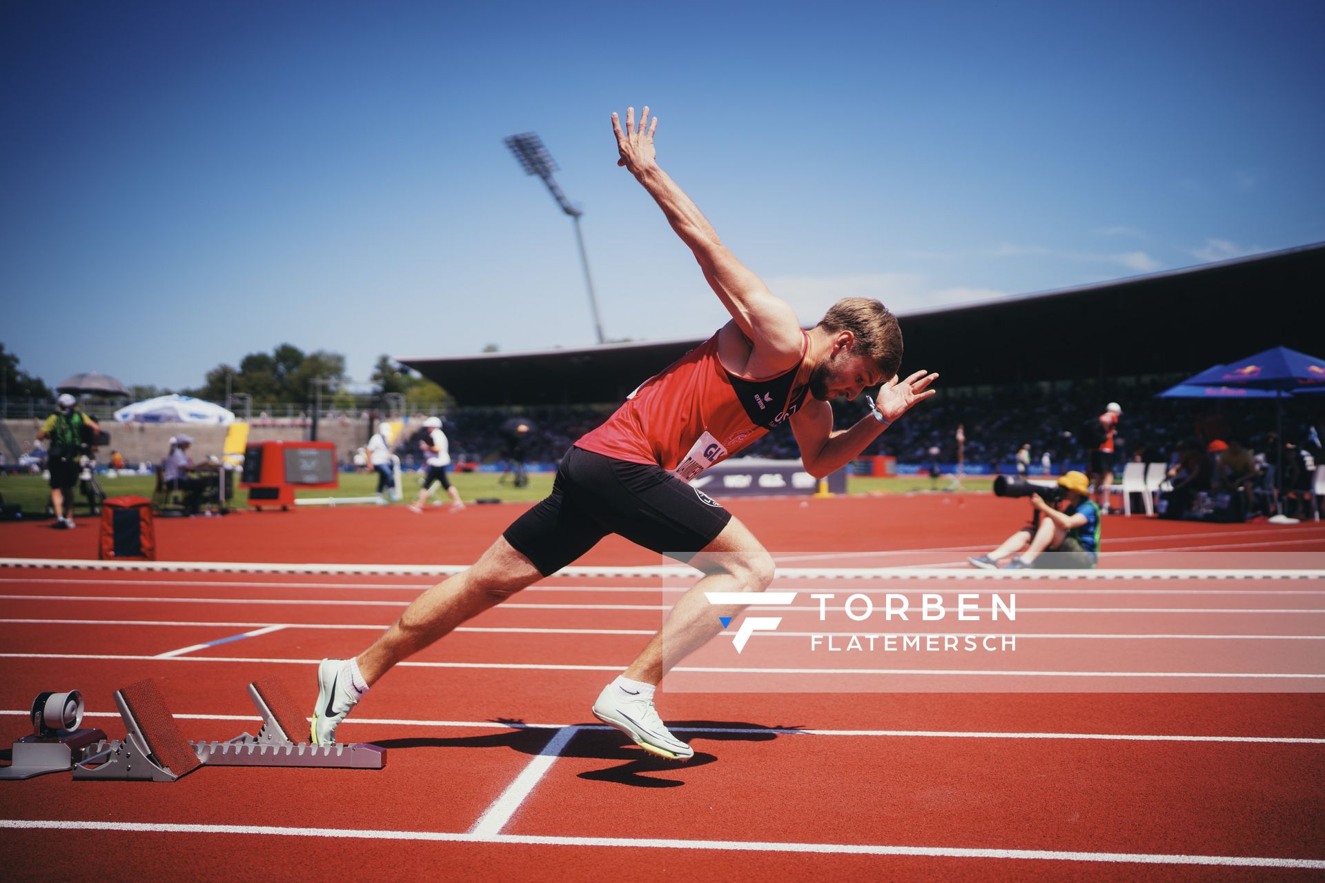 Fabian Dammermann (LG Osnabrueck) während der 113. Deutschen Leichtathletik-Meisterschaften am 08.07.2023 im Auestadion in Kassel