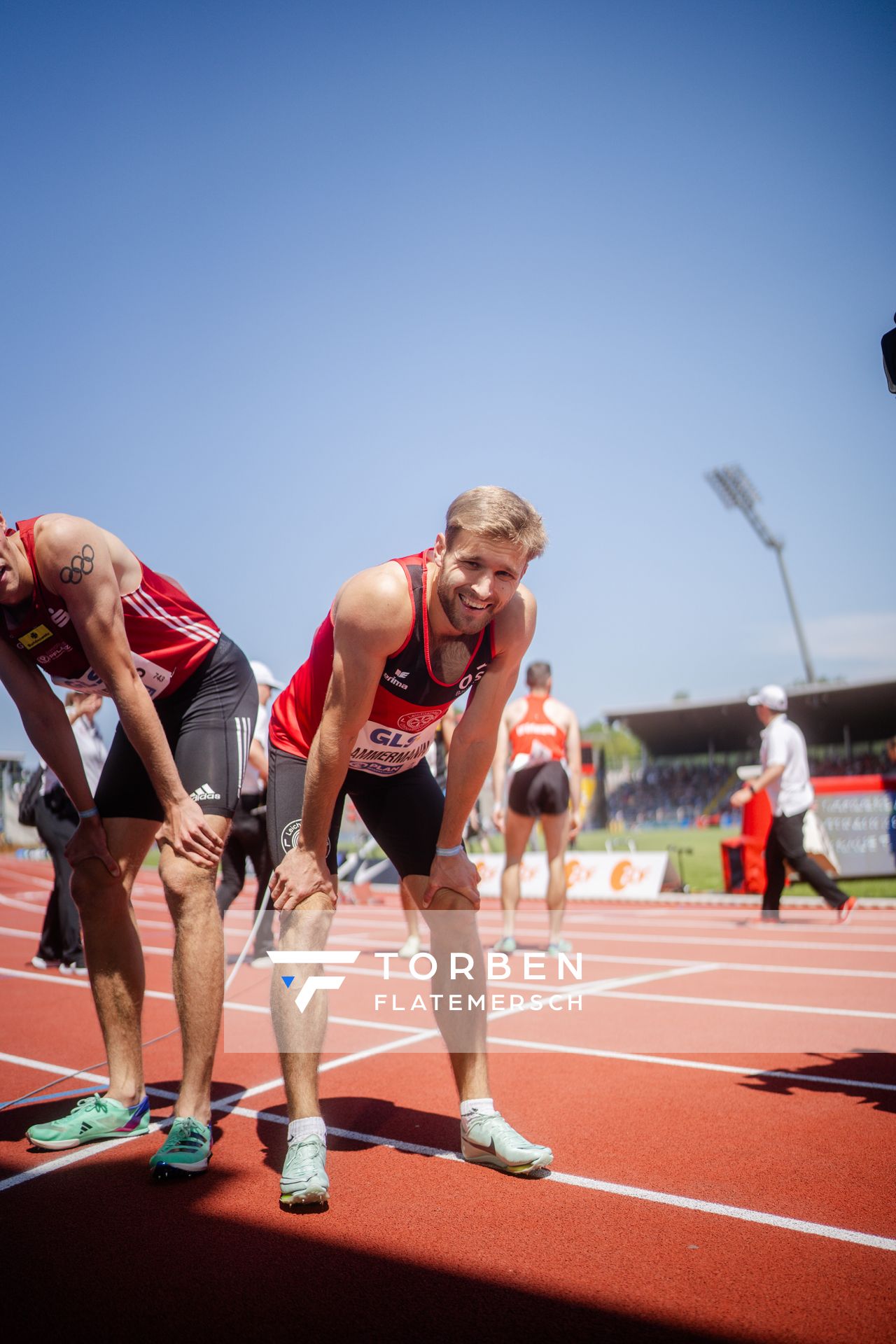 Fabian Dammermann (LG Osnabrueck) ueber 400m während der 113. Deutschen Leichtathletik-Meisterschaften am 08.07.2023 im Auestadion in Kassel