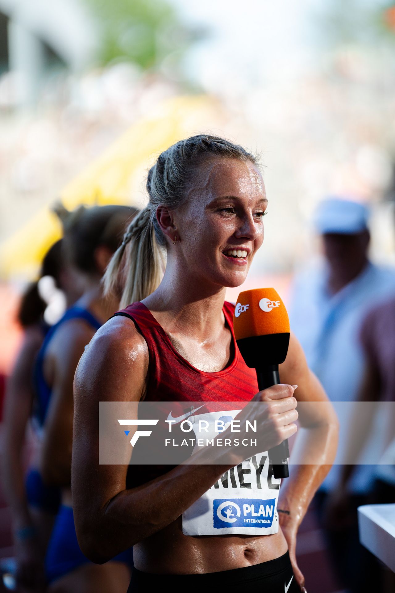 Lea Meyer (TSV Bayer 04 Leverkusen) während der 113. Deutschen Leichtathletik-Meisterschaften am 08.07.2023 im Auestadion in Kassel