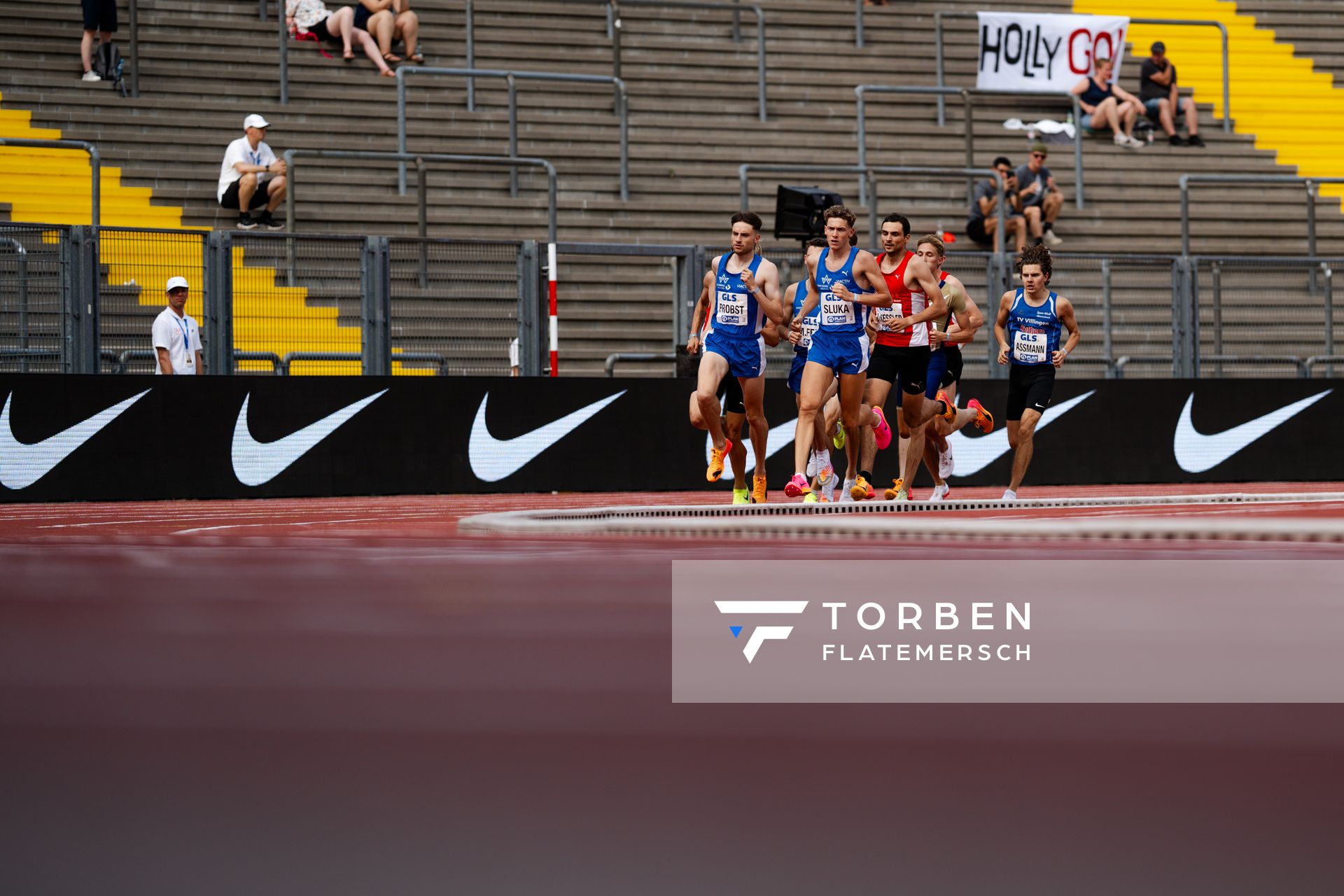 1500m Finale mit Marius Probst (TV Wattenscheid 01), Maximilian Sluka (TV Wattenscheid 01), Christoph Kessler (LG Region Karlsruhe), Tim Assmann (TV Villingen) während der 113. Deutschen Leichtathletik-Meisterschaften am 09.07.2023 im Auestadion in Kassel