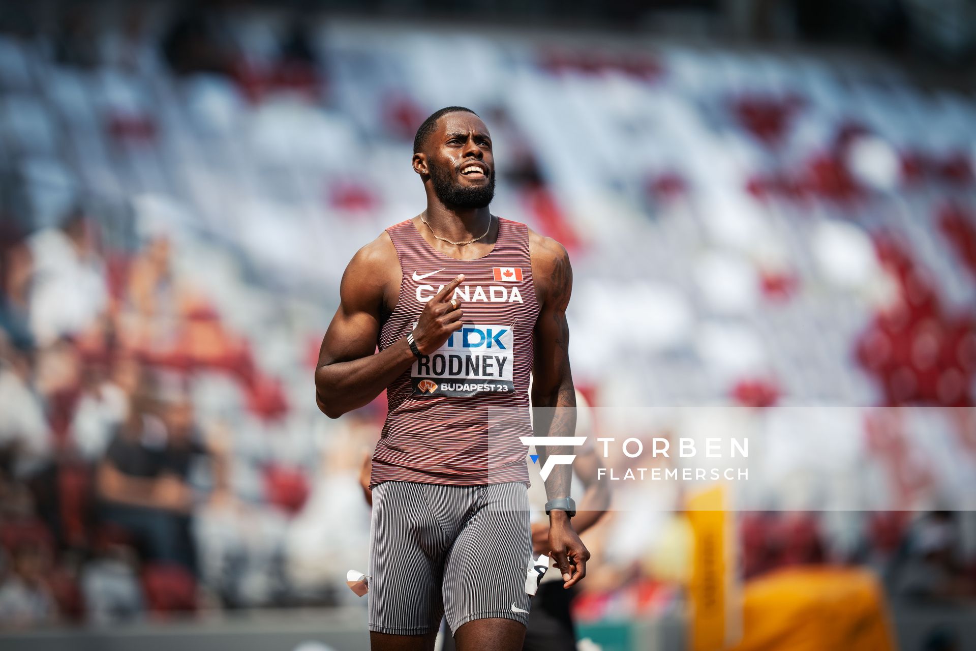 Brendon Rodney (CAN/Canada) during the 100 Metres on Day 5 of the World Athletics Championships Budapest 23 at the National Athletics Centre in Budapest, Hungary on August 23, 2023.