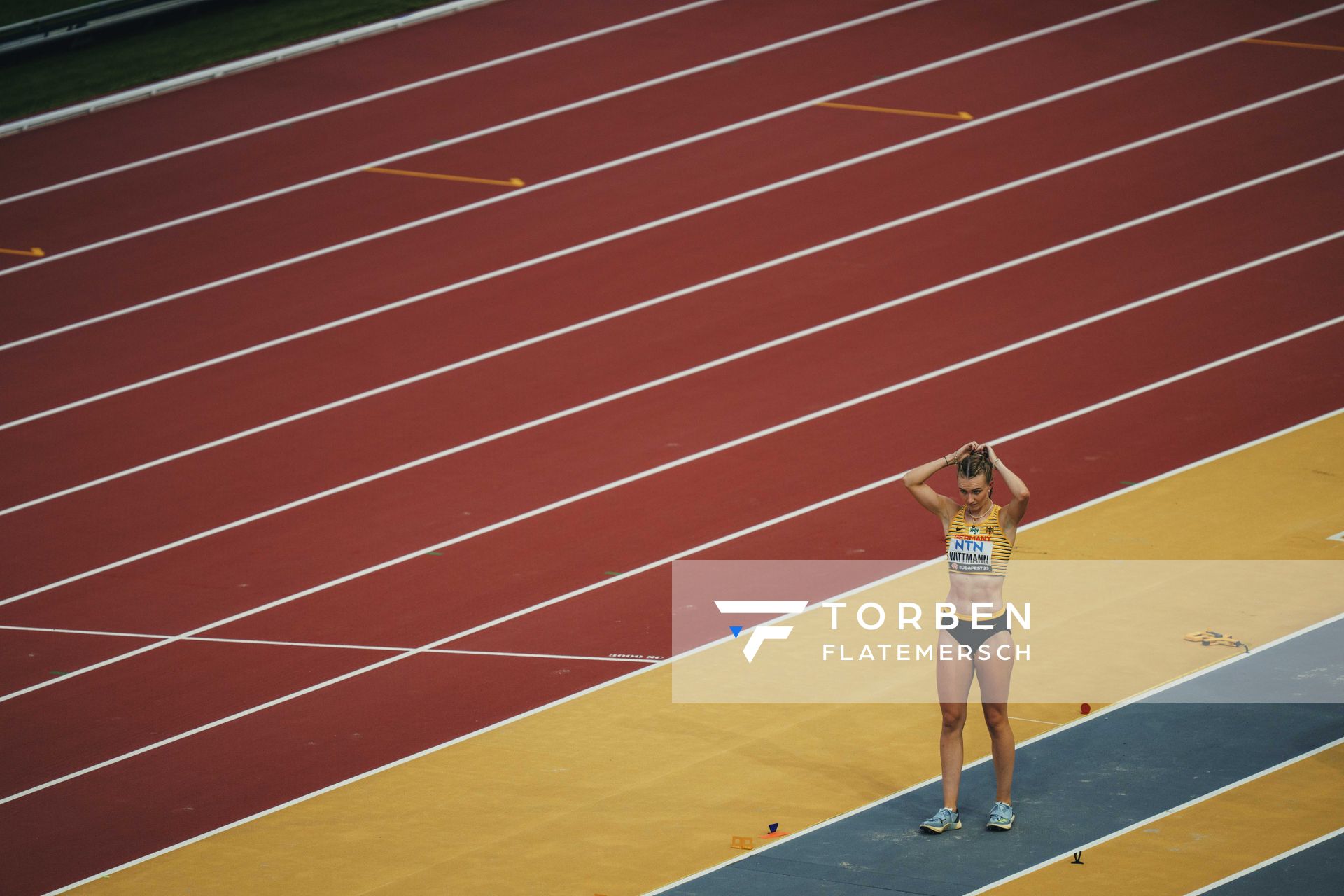 Kira Wittmann (GER/Germany) during the Triple Jump on Day 5 of the World Athletics Championships Budapest 23 at the National Athletics Centre in Budapest, Hungary on August 23, 2023.