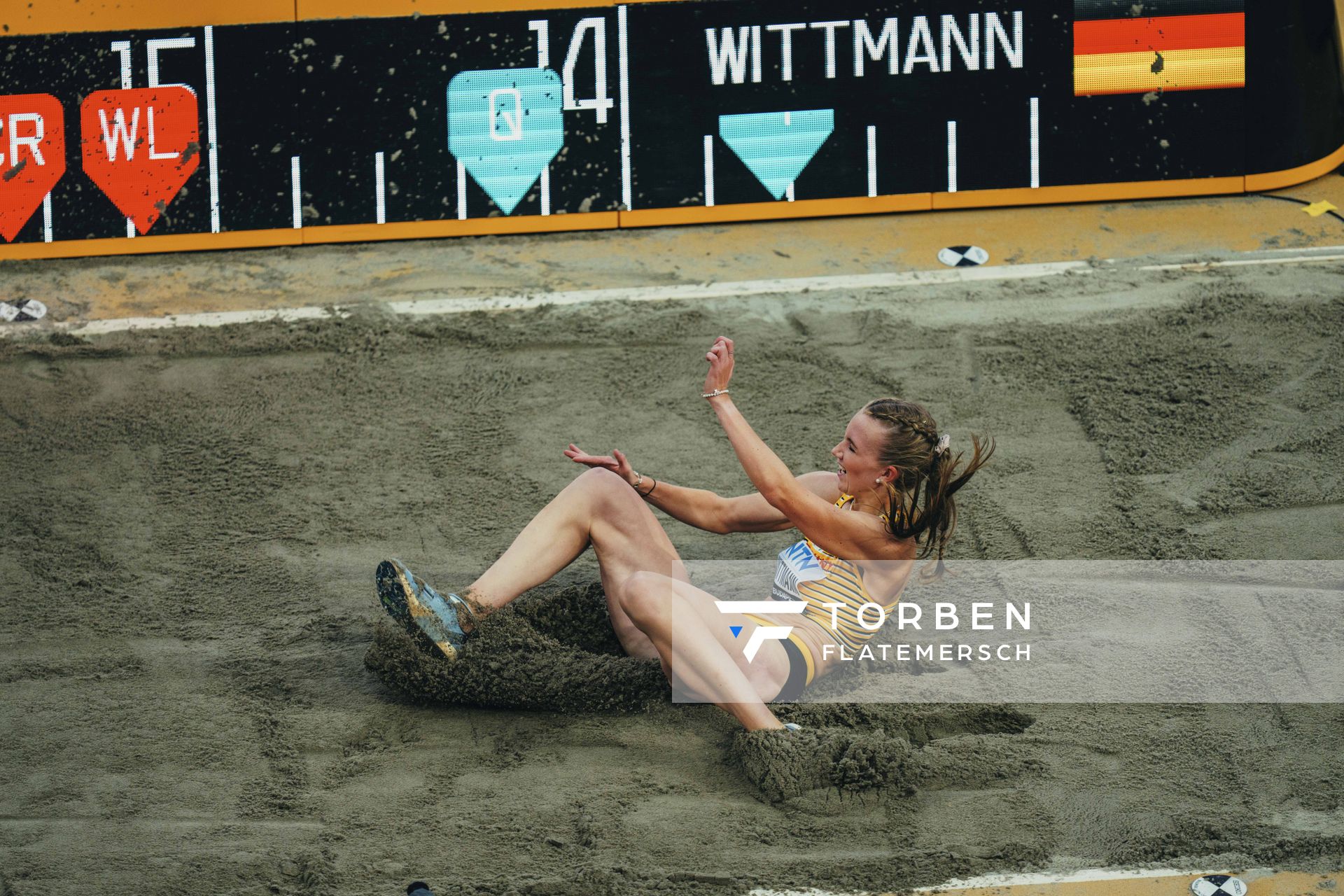 Kira Wittmann (GER/Germany) during the Triple Jump on Day 5 of the World Athletics Championships Budapest 23 at the National Athletics Centre in Budapest, Hungary on August 23, 2023.