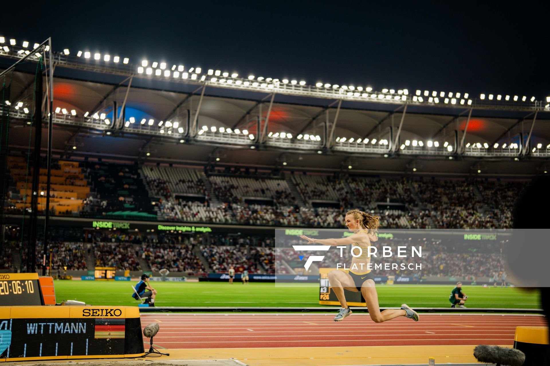 Kira Wittmann (GER/Germany) during the Triple Jump on Day 5 of the World Athletics Championships Budapest 23 at the National Athletics Centre in Budapest, Hungary on August 23, 2023.
