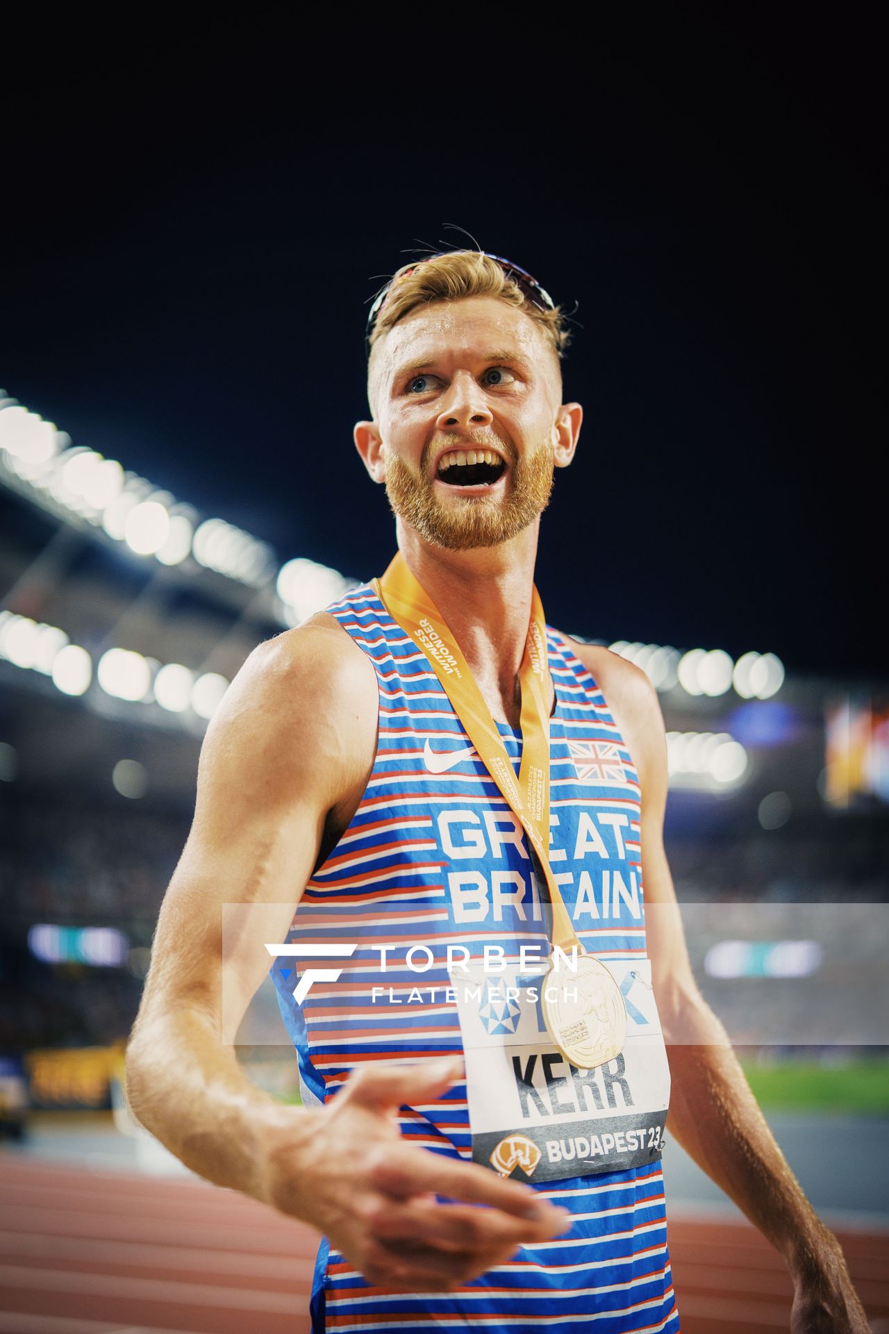 Josh Kerr (GBR/Great Britain & N.I.) during the 1500 Metres Final on Day 5 of the World Athletics Championships Budapest 23 at the National Athletics Centre in Budapest, Hungary on August 23, 2023.