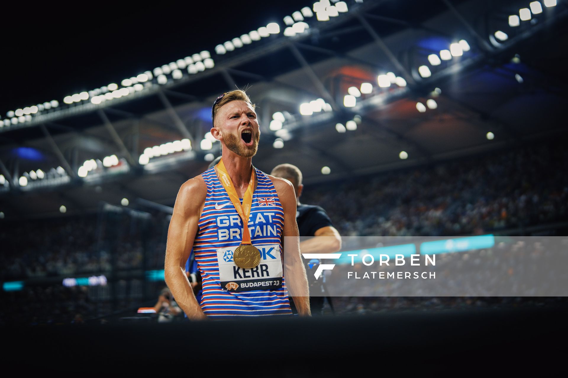 Josh Kerr (GBR/Great Britain & N.I.) during the 1500 Metres Final on Day 5 of the World Athletics Championships Budapest 23 at the National Athletics Centre in Budapest, Hungary on August 23, 2023.