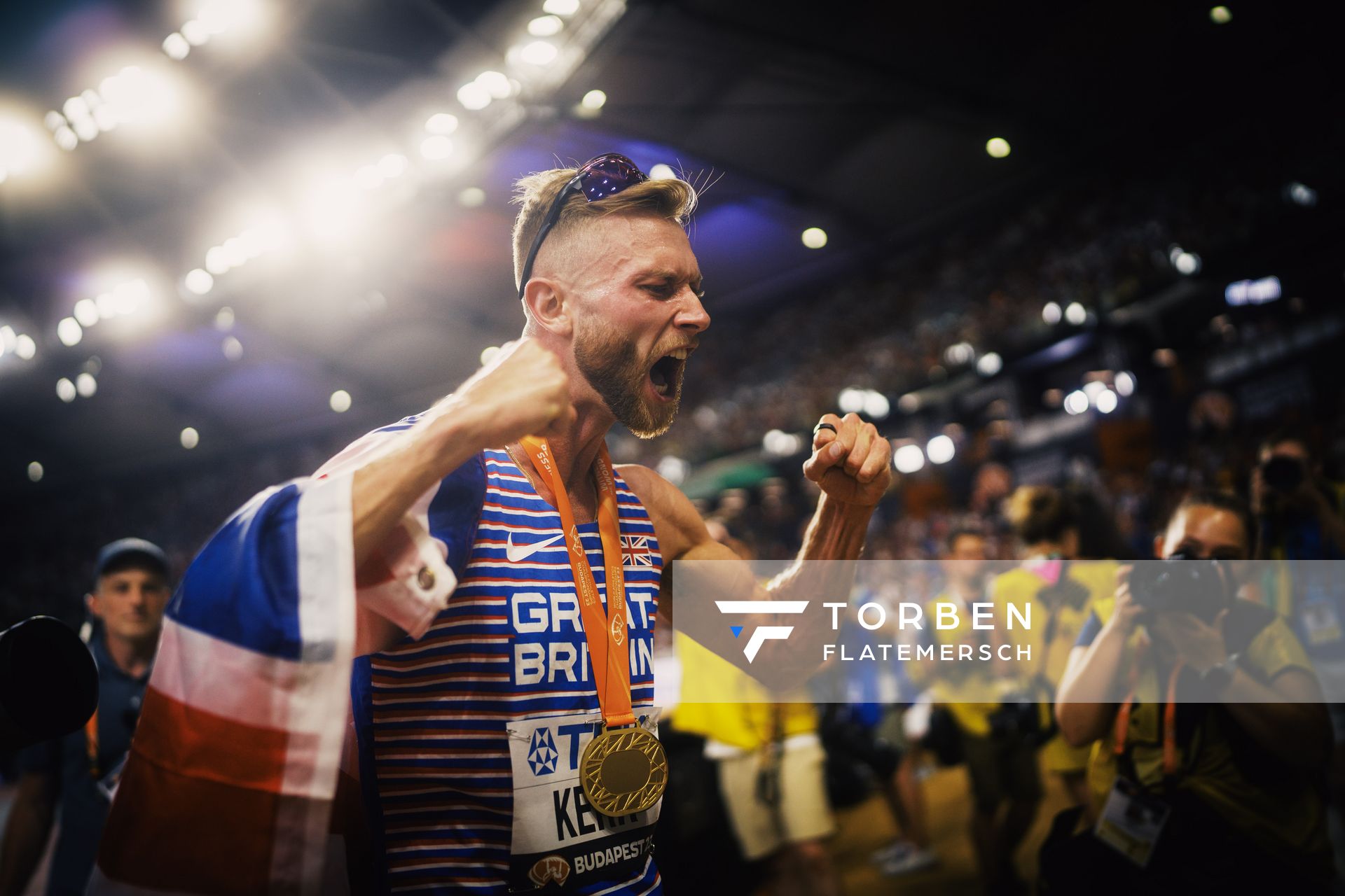 Josh Kerr (GBR/Great Britain & N.I.) during the 1500 Metres Final on Day 5 of the World Athletics Championships Budapest 23 at the National Athletics Centre in Budapest, Hungary on August 23, 2023.