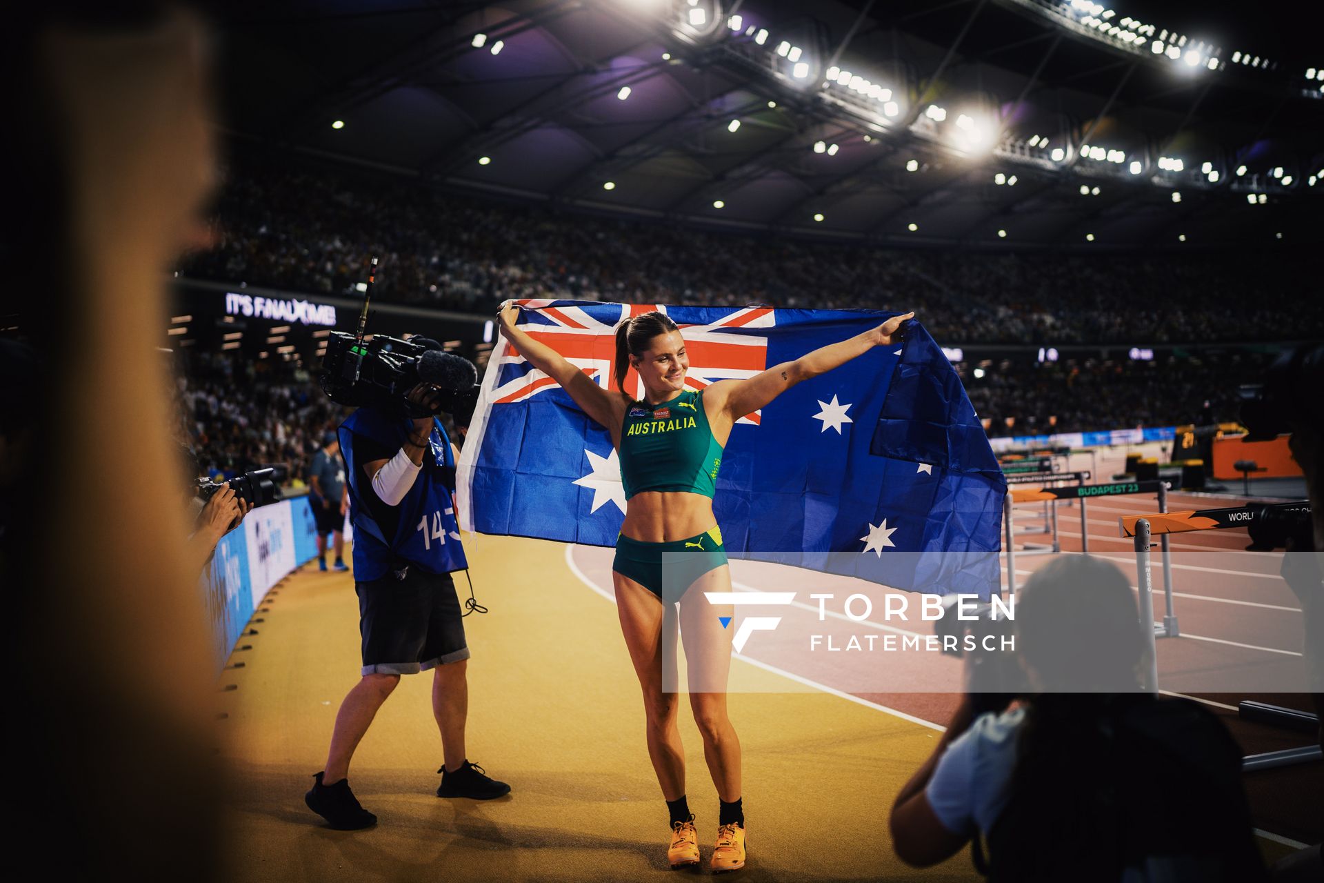 Nina Kennedy (AUS/Australia) on Day 5 of the World Athletics Championships Budapest 23 at the National Athletics Centre in Budapest, Hungary on August 23, 2023.