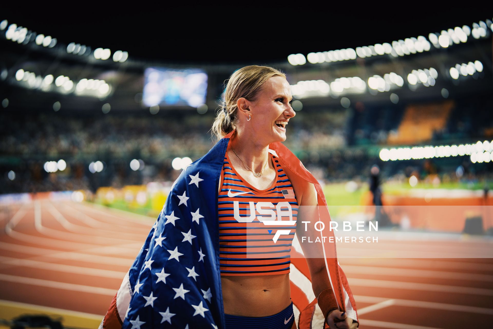 Katie Moon (USA/United States) during the Pole Vault on Day 5 of the World Athletics Championships Budapest 23 at the National Athletics Centre in Budapest, Hungary on August 23, 2023.