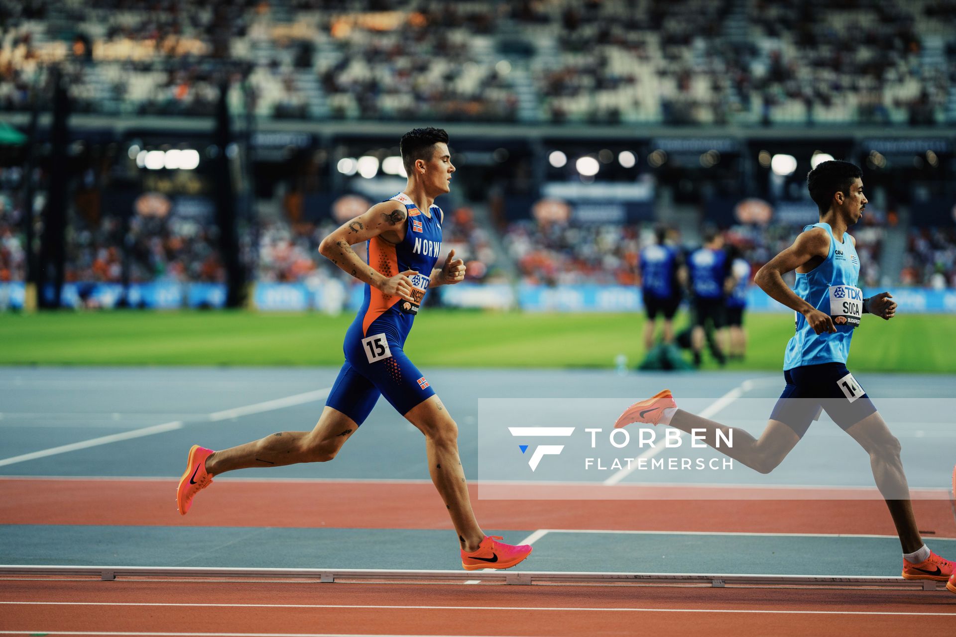 Jakob Ingebrigtsen (NOR/Norway) during the 5000 Metreson Day 6 of the World Athletics Championships Budapest 23 at the National Athletics Centre in Budapest, Hungary on August 24, 2023.