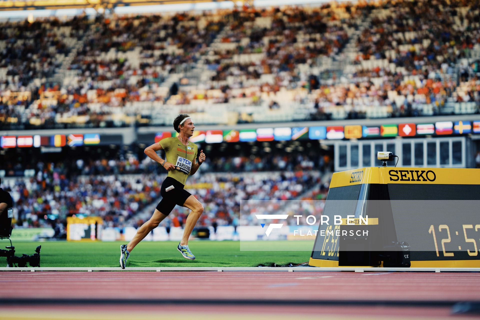 Sam Parsons (GER/Germany) during the 5000 Metres on Day 6 of the World Athletics Championships Budapest 23 at the National Athletics Centre in Budapest, Hungary on August 24, 2023.