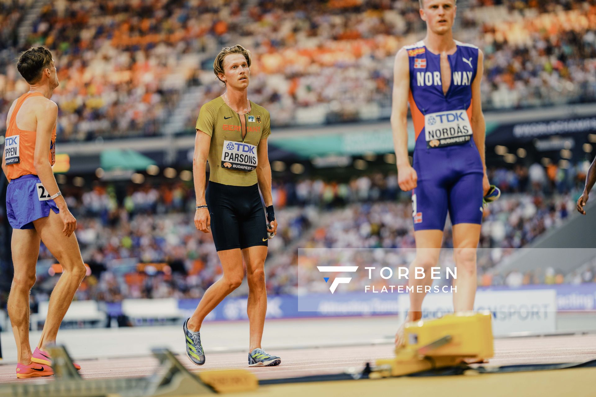 Sam Parsons (GER/Germany) during the 5000 Metres on Day 6 of the World Athletics Championships Budapest 23 at the National Athletics Centre in Budapest, Hungary on August 24, 2023.