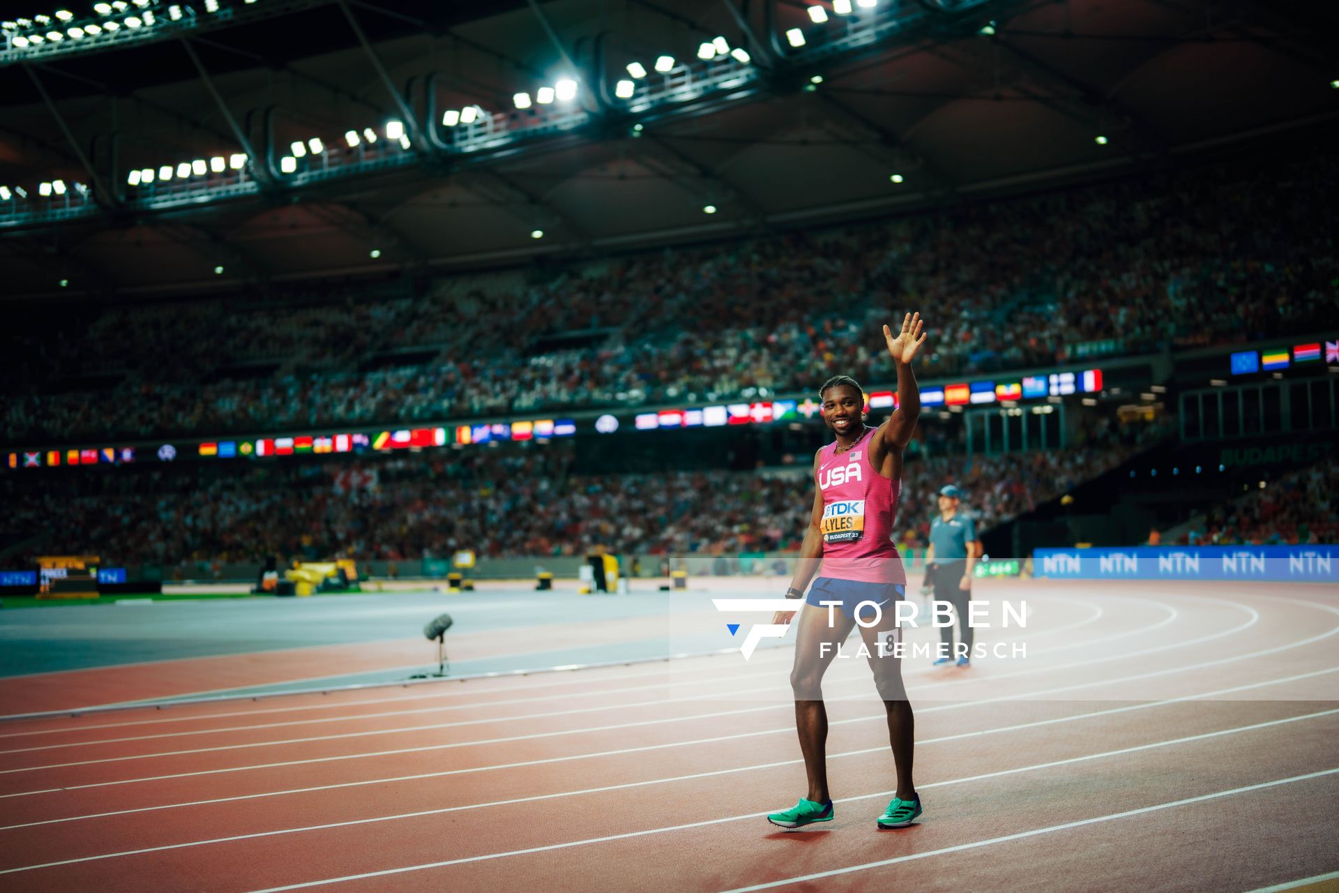 Noah Lyles (USA/United States) on Day 6 of the World Athletics Championships Budapest 23 at the National Athletics Centre in Budapest, Hungary on August 24, 2023.