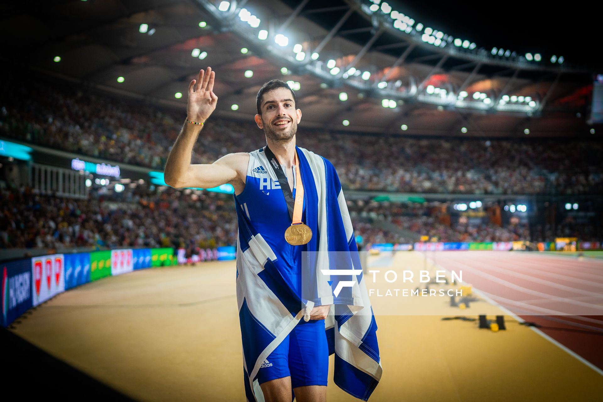 Miltiadis Tentoglou (GRE/Greece) during the Long Jump Final on Day 6 of the World Athletics Championships Budapest 23 at the National Athletics Centre in Budapest, Hungary on August 24, 2023.